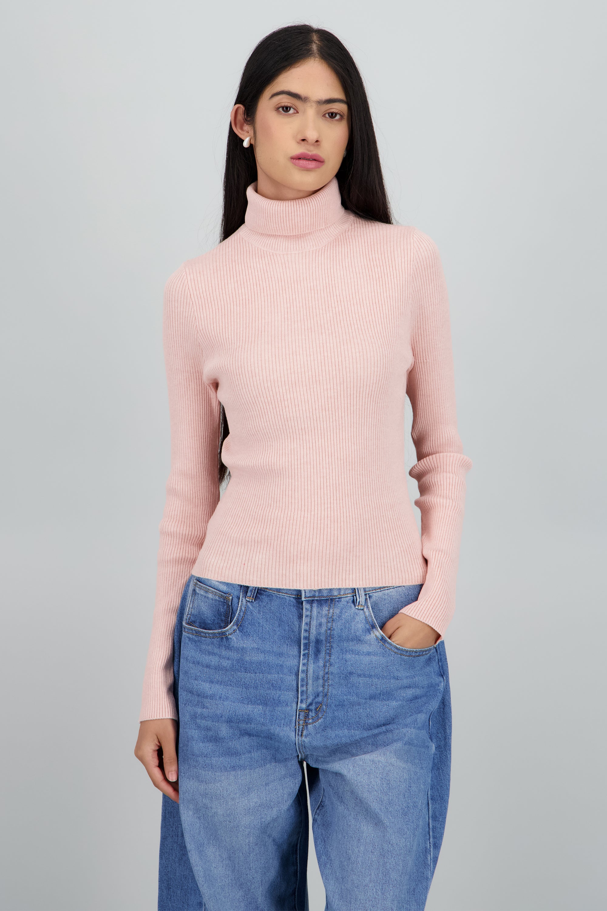 Sueter acanalado con cuello alto PALO DE ROSA