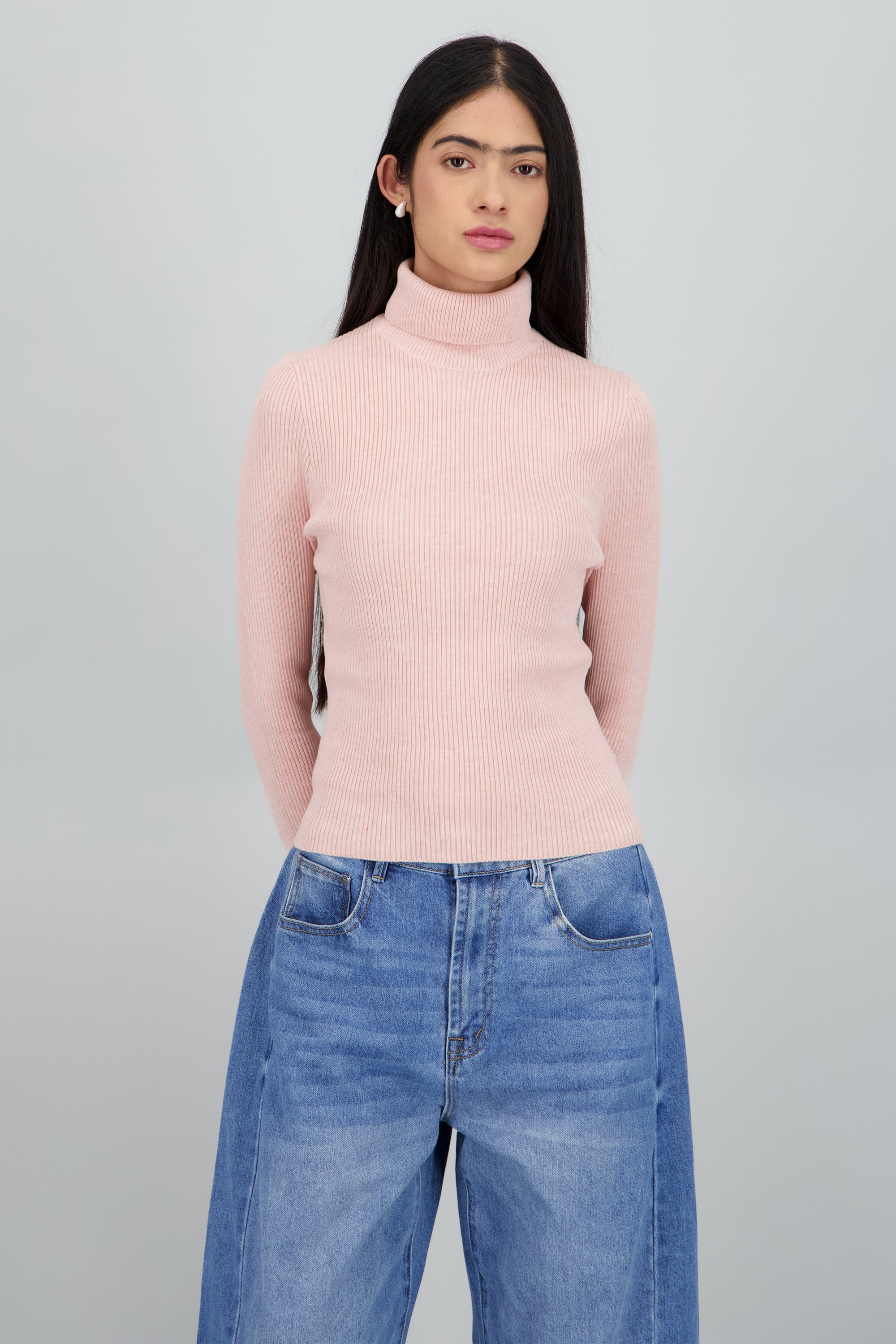 Sueter acanalado con cuello alto PALO DE ROSA