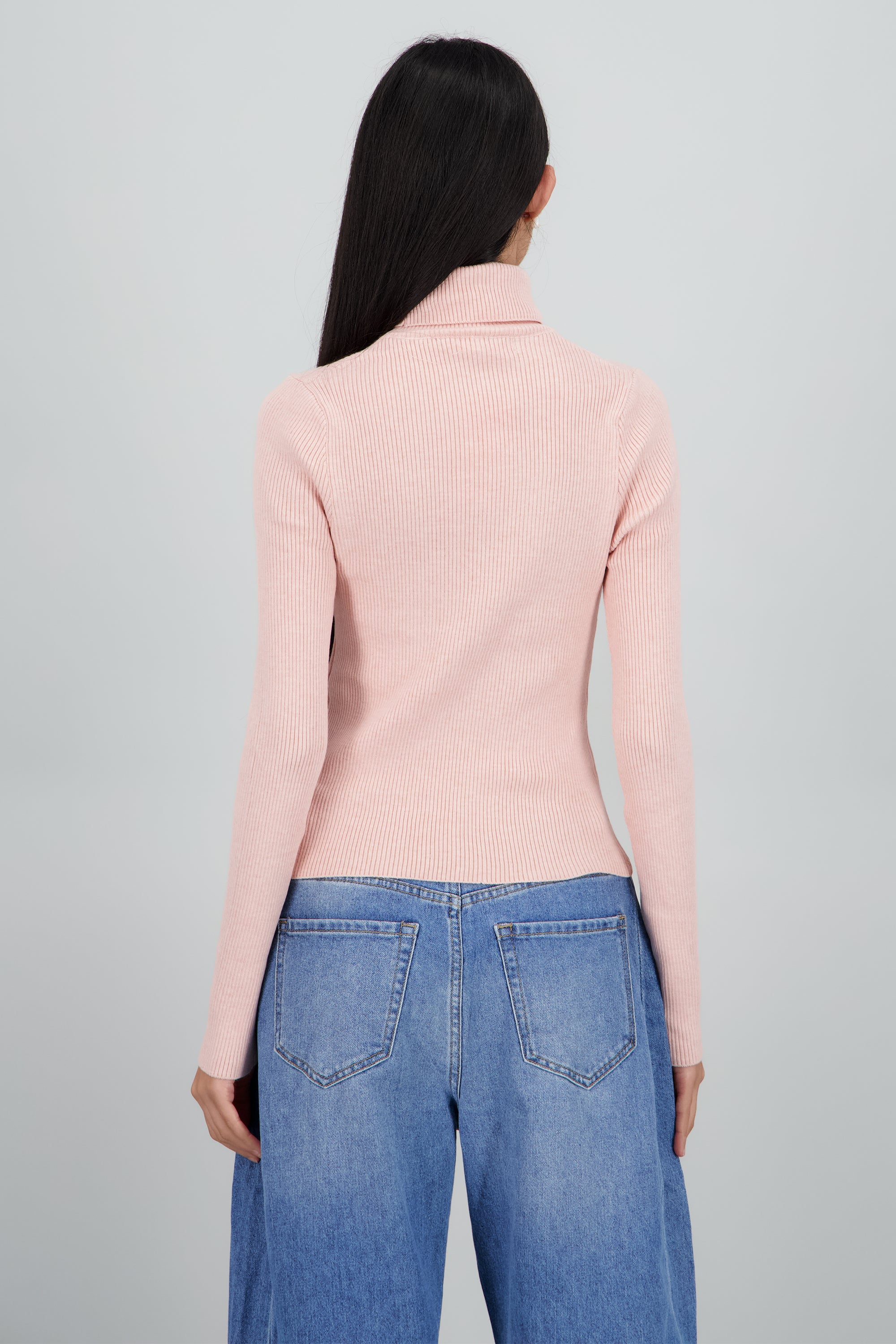 Sueter acanalado con cuello alto PALO DE ROSA