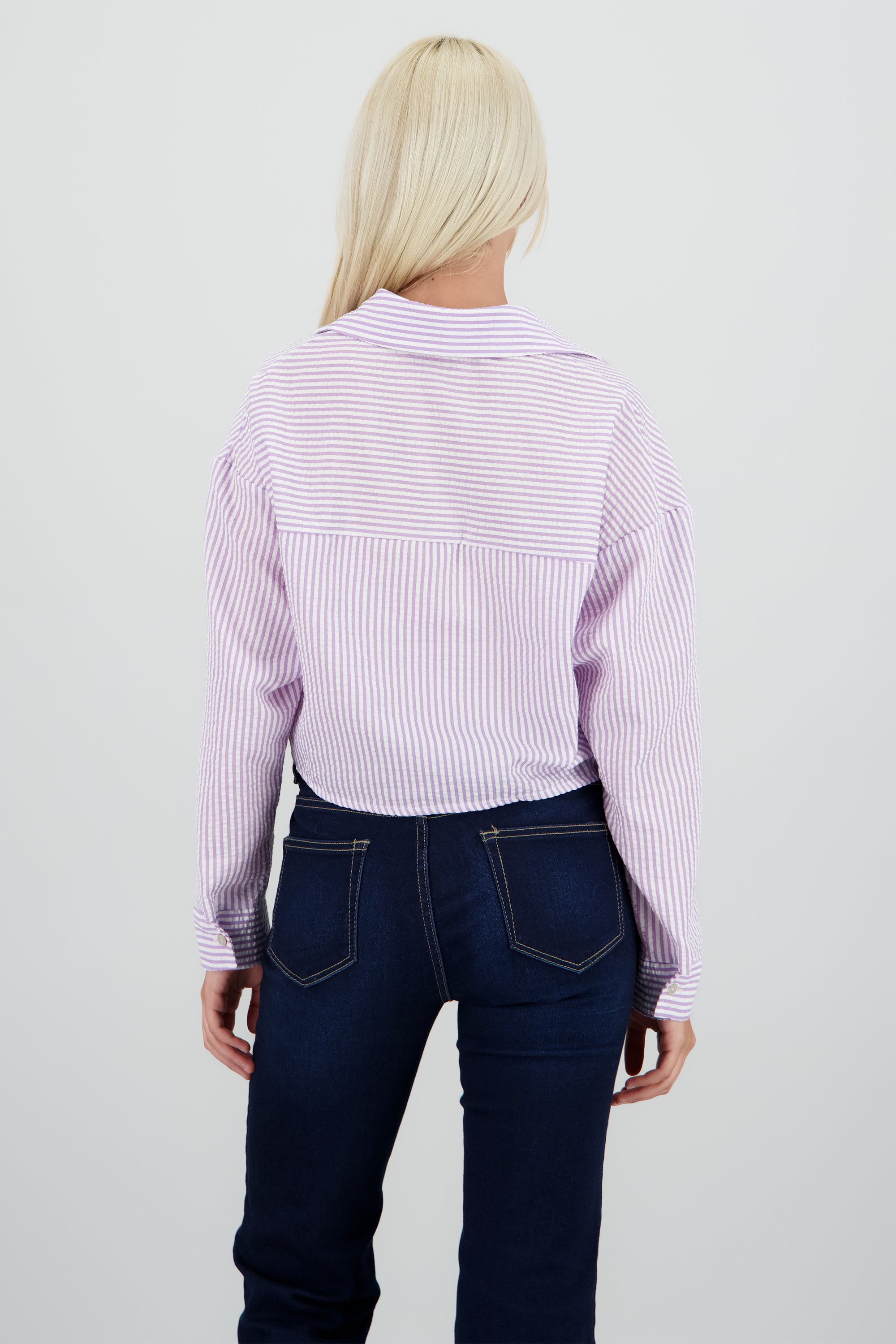 Camisa maga larga detalle bolsas cargo MORADO COMBO