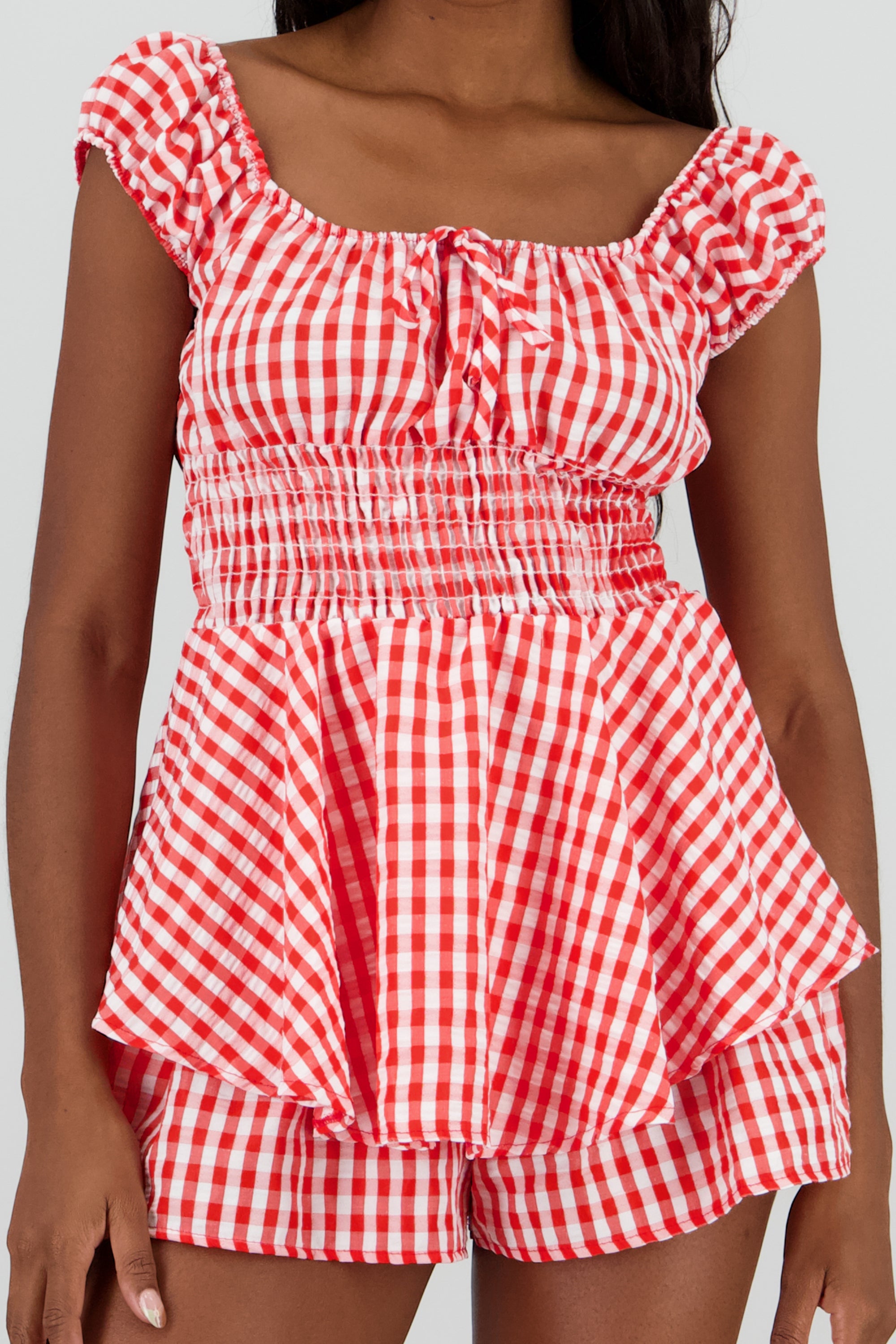 Vestido mini olanes gingham ROJO COMBO
