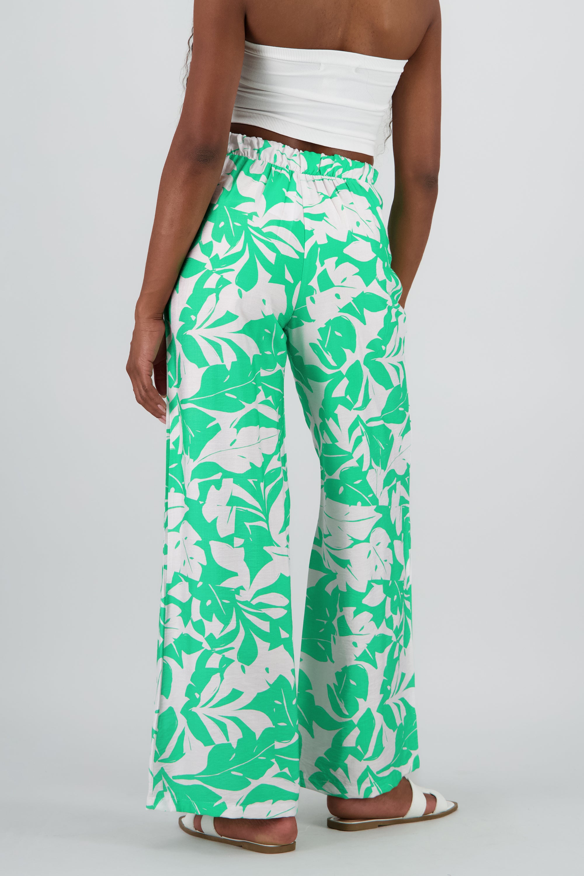 Pantalon fluido tropical pretina ancha VERDE COMBO