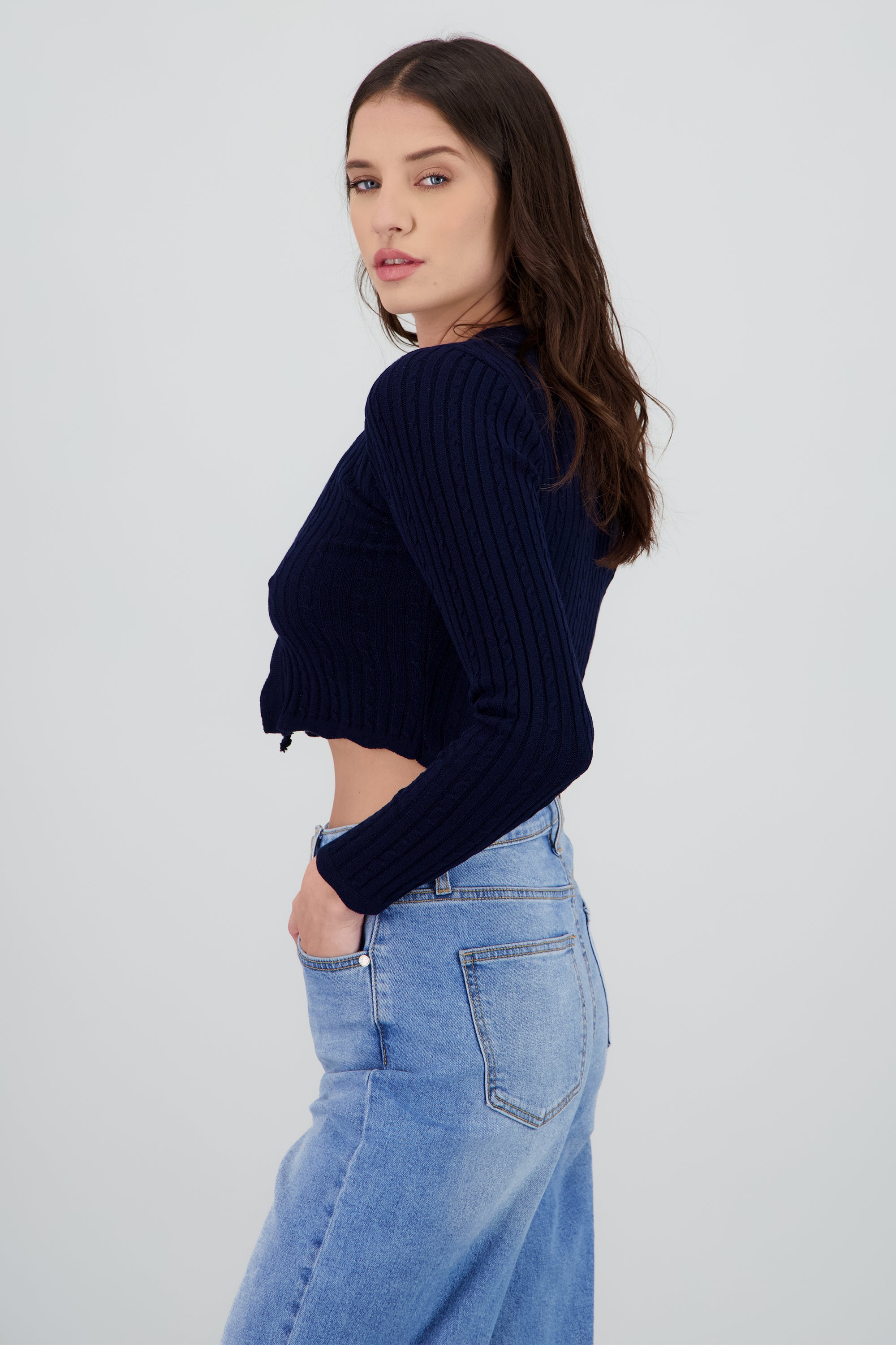 Cardigan trenzado detalle borde MARINO