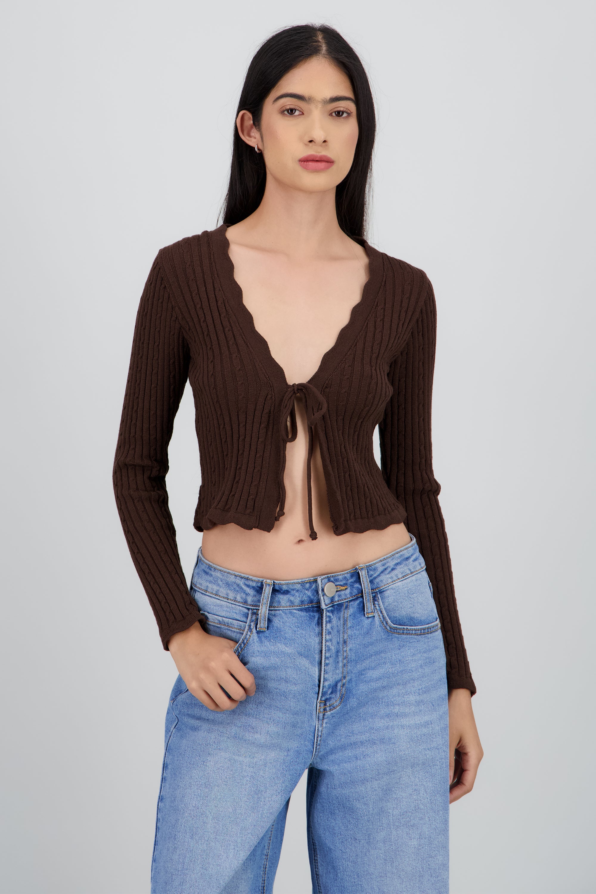 Cardigan trenzado detalle borde CHOCOLATE