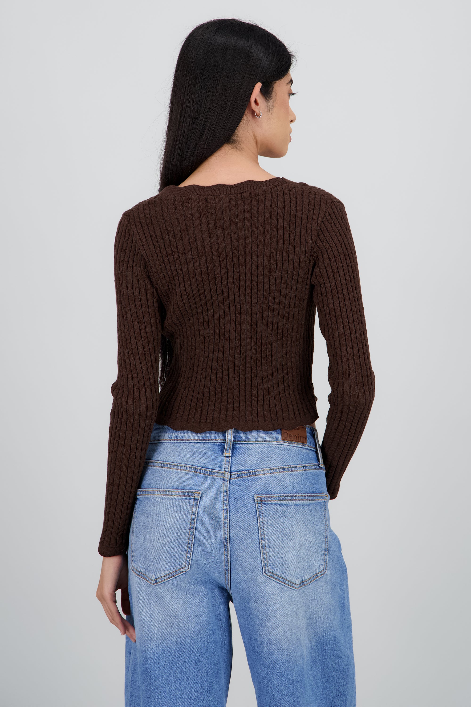 Cardigan trenzado detalle borde CHOCOLATE