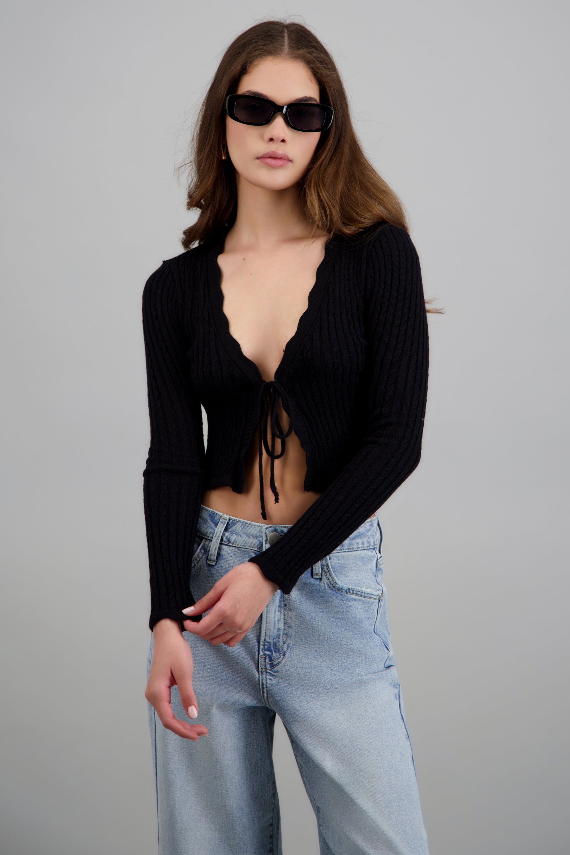 CARDIGAN TRENZADO DET BORDE KNI NEGRO