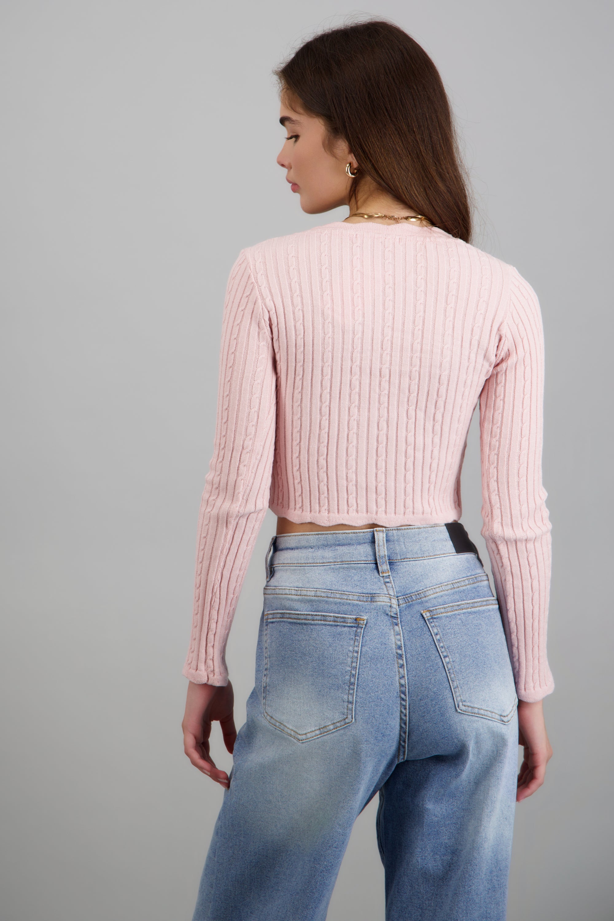 CARDIGAN TRENZADO DET BORDE KNI PALO DE ROSA