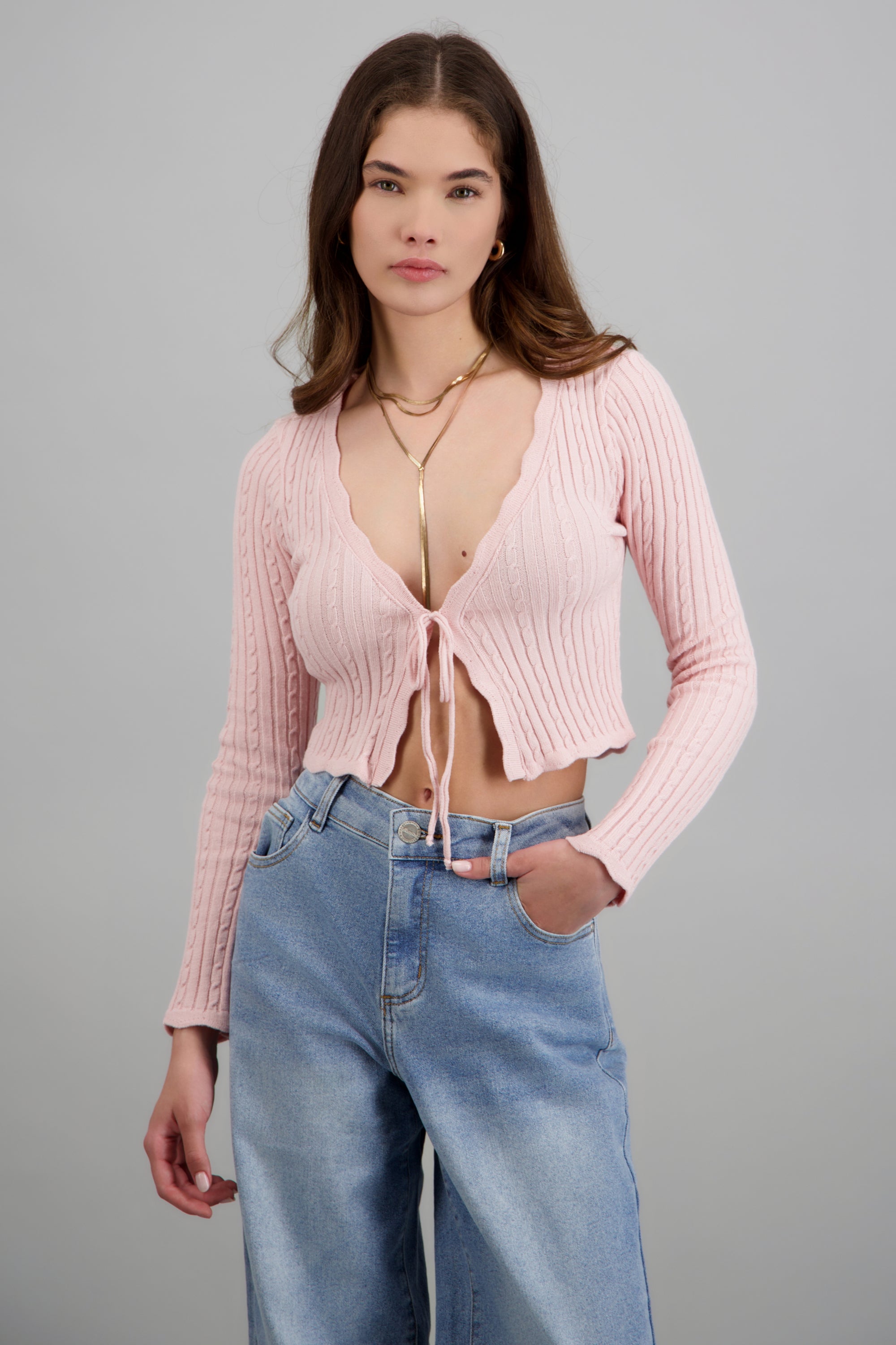 CARDIGAN TRENZADO DET BORDE KNI PALO DE ROSA