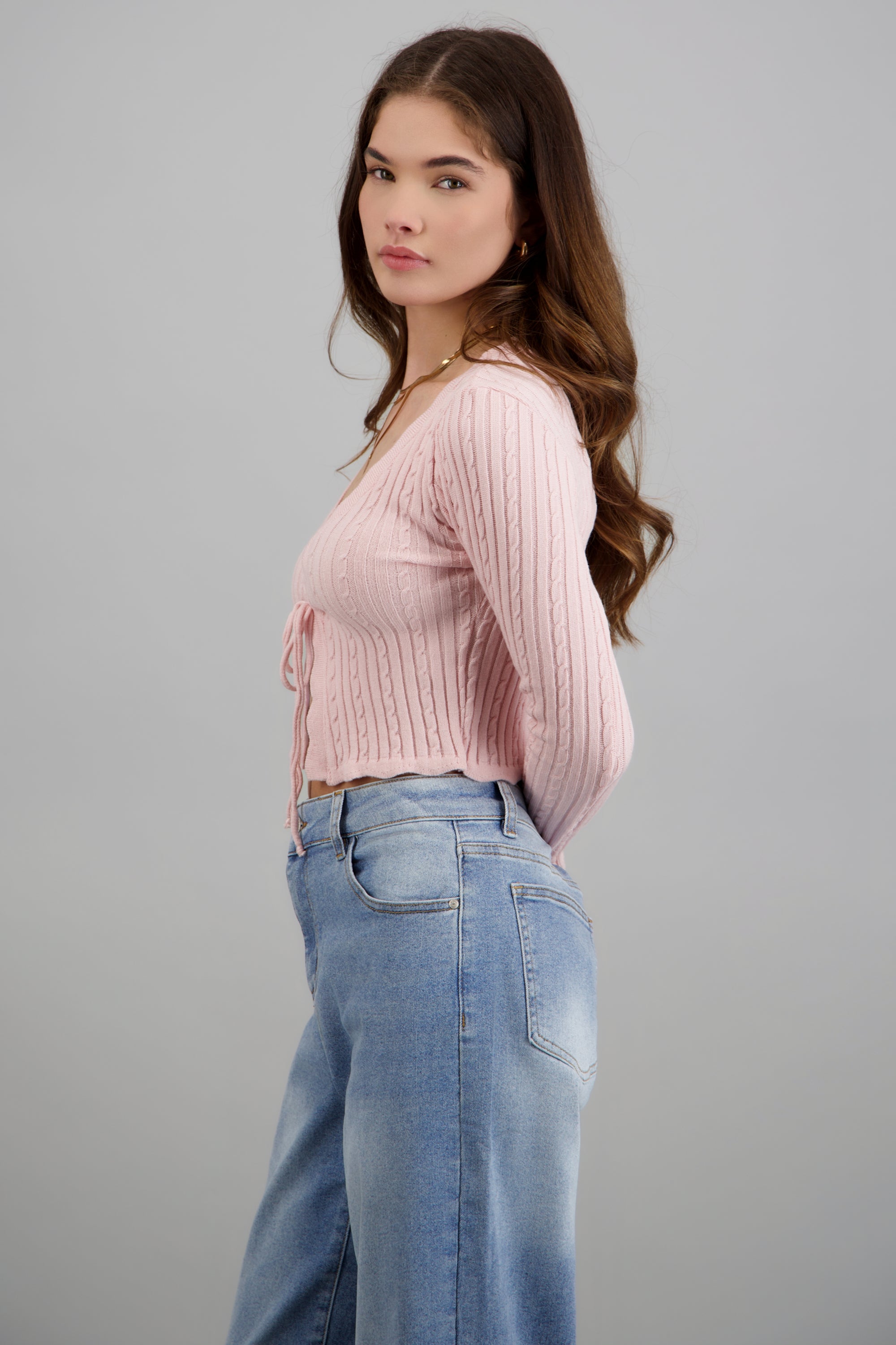 CARDIGAN TRENZADO DET BORDE KNI PALO DE ROSA