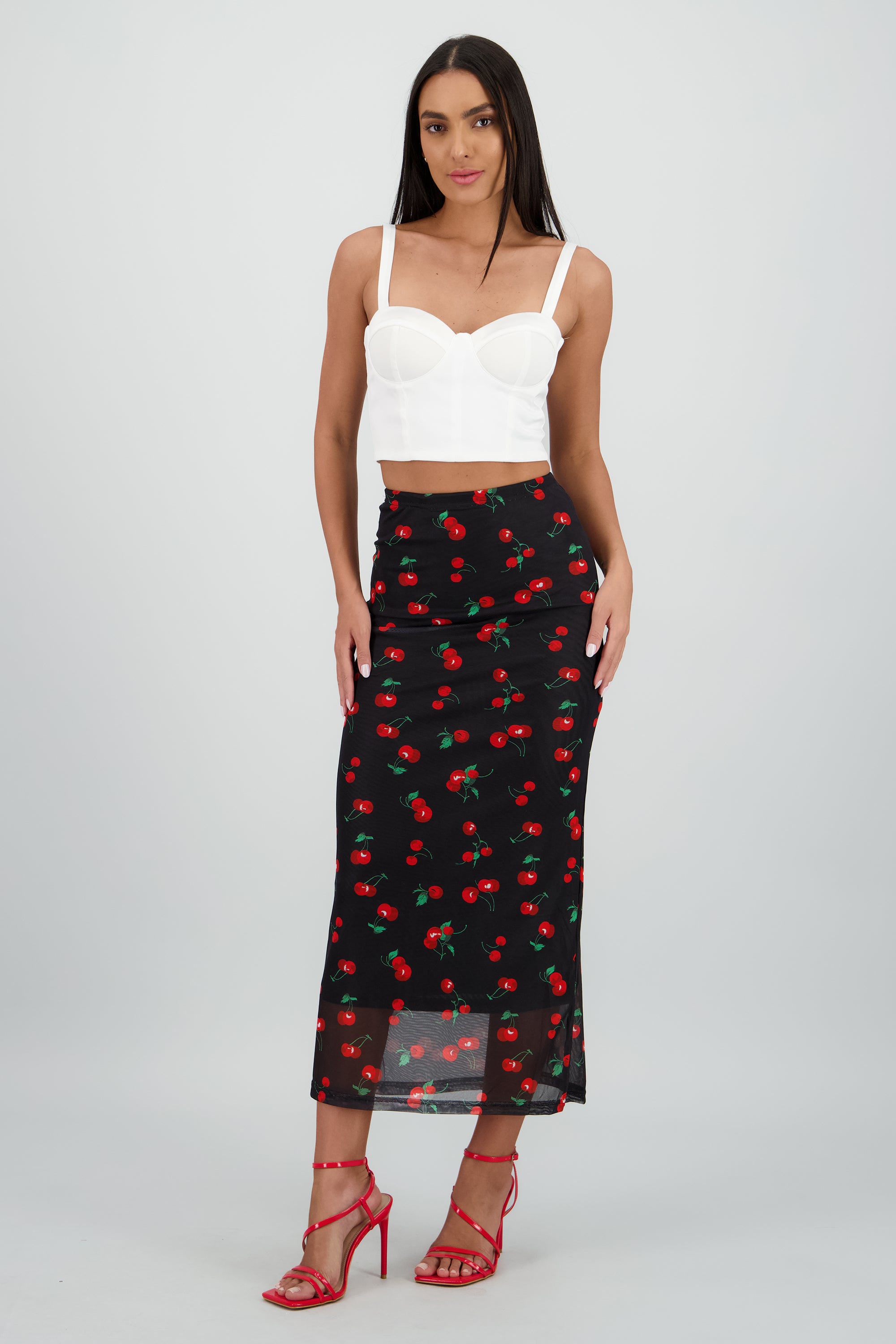Falda midi flores NEGRO COMBO