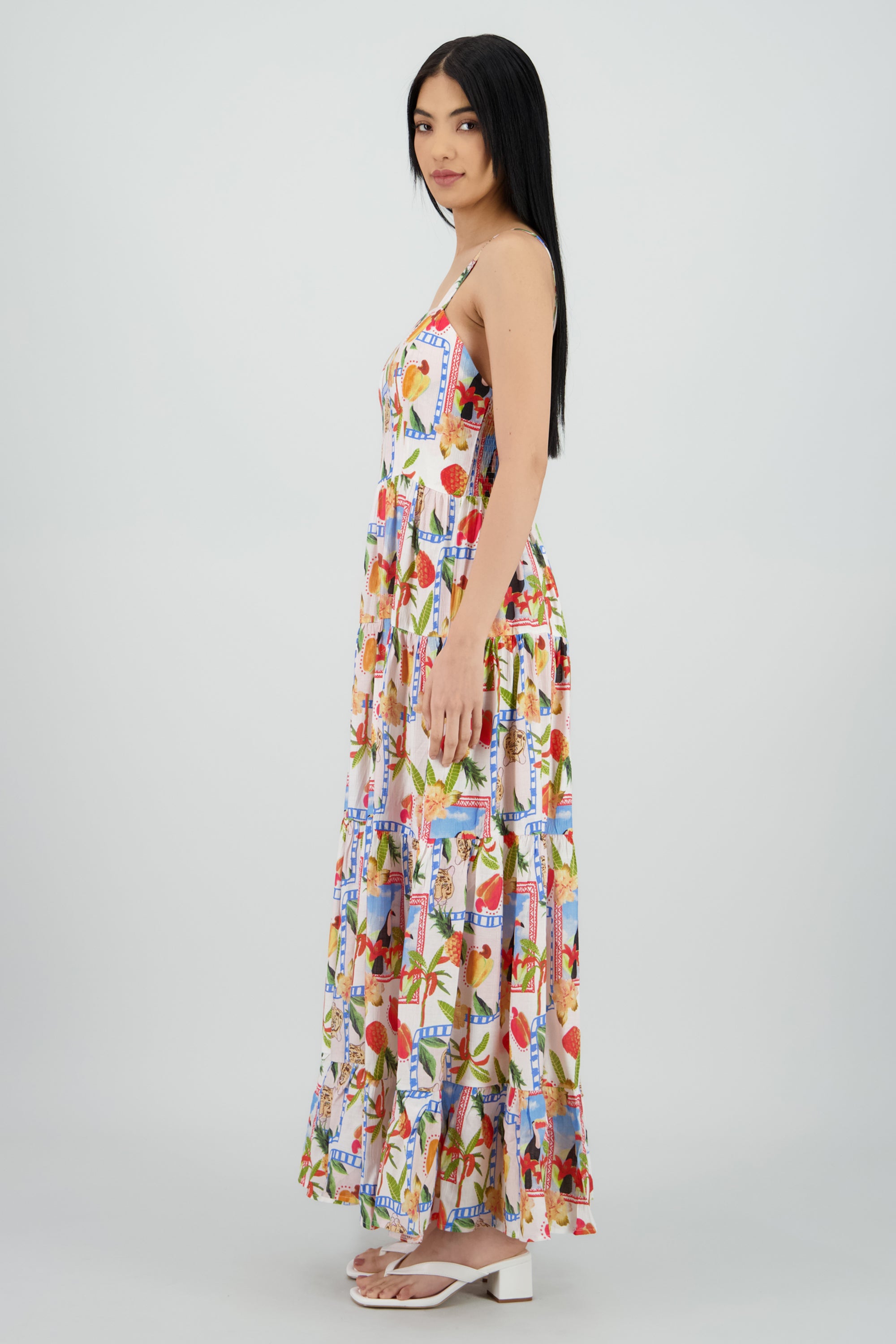 Vestido estampado tropical con tirantes MULTICOLOR
