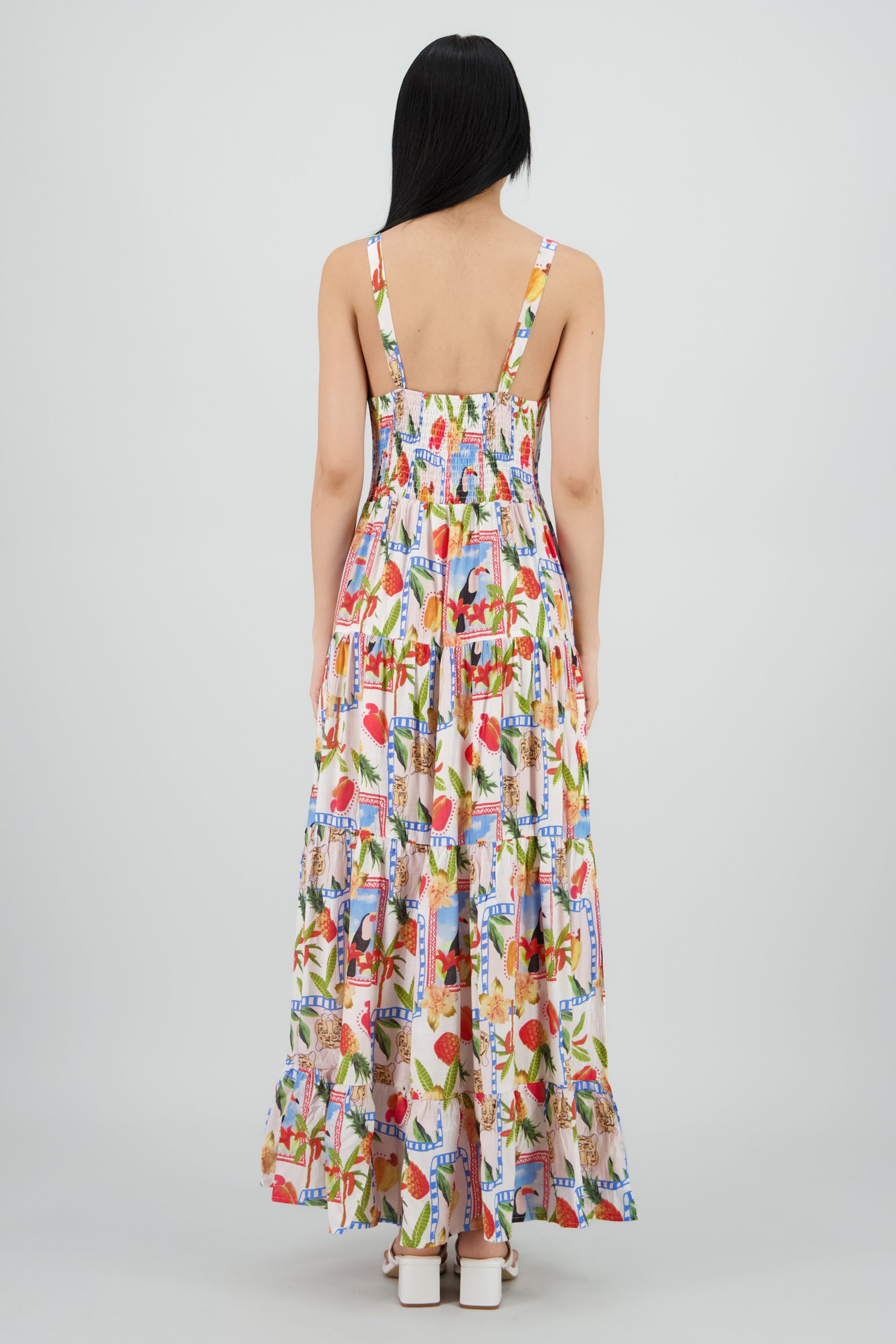 Vestido estampado tropical con tirantes MULTICOLOR