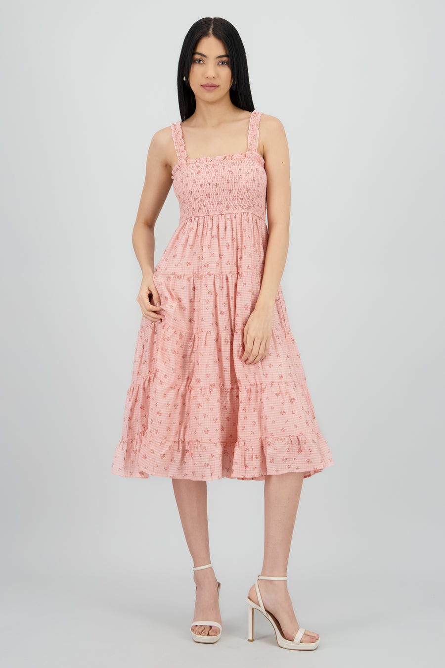 Vestido con smocking estampado de flores