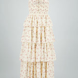 Vestido con cut out y detalle de smock con flores