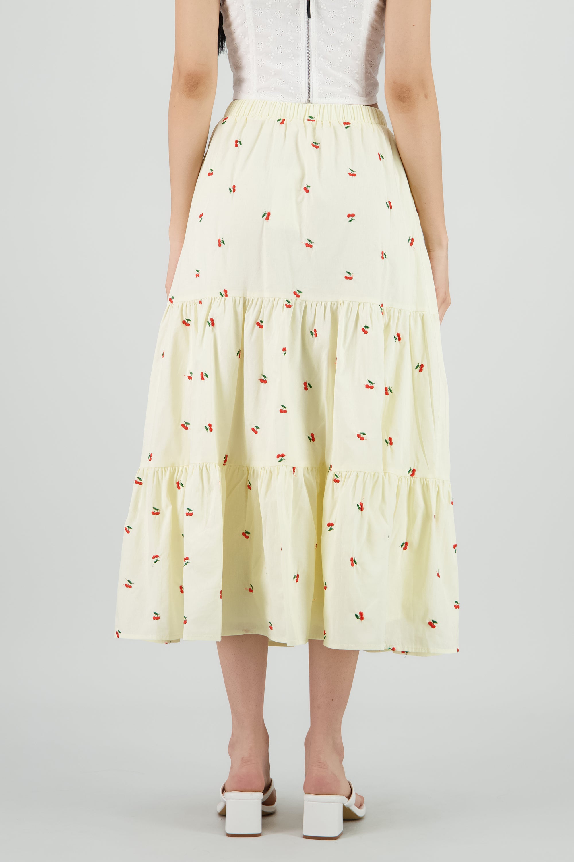 Falda maxi con bordado de cerezas HUESO COMBO