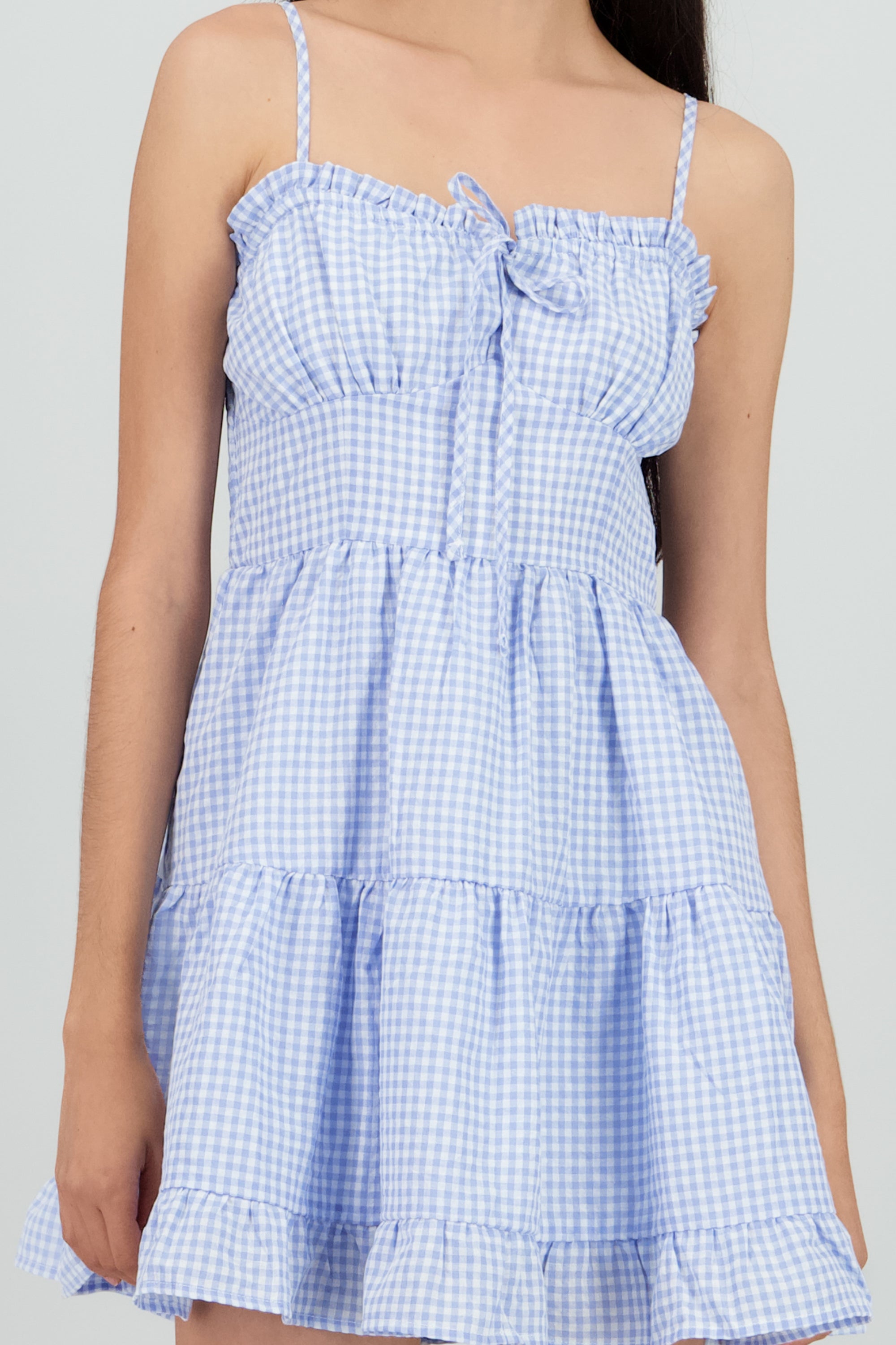 Vestido mini olan ginham AZUL COMBO