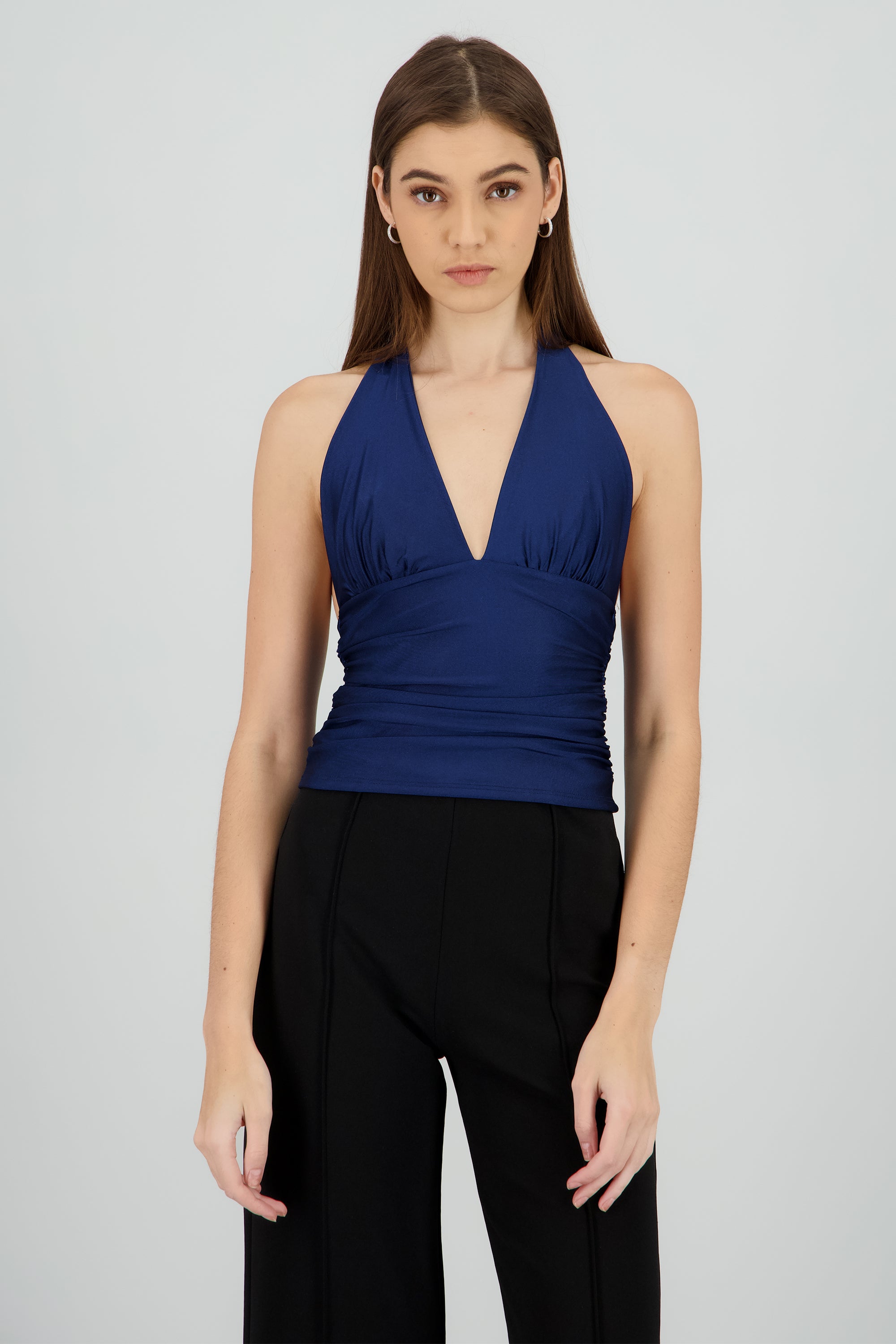 Top halter con detalle de pliegues liso MARINO