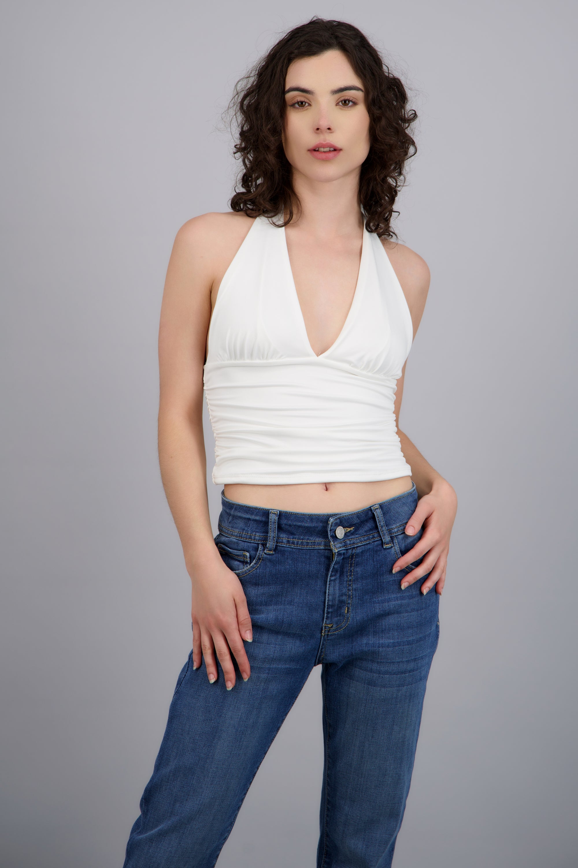 Top halter detalle pliegues BLANCO