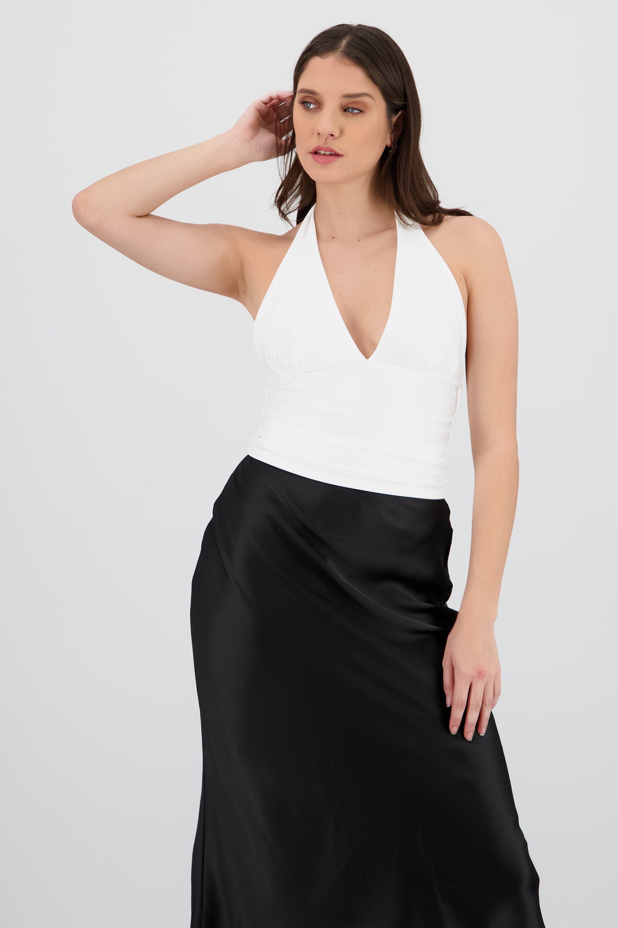 Top halter con detalle de pliegues liso BLANCO