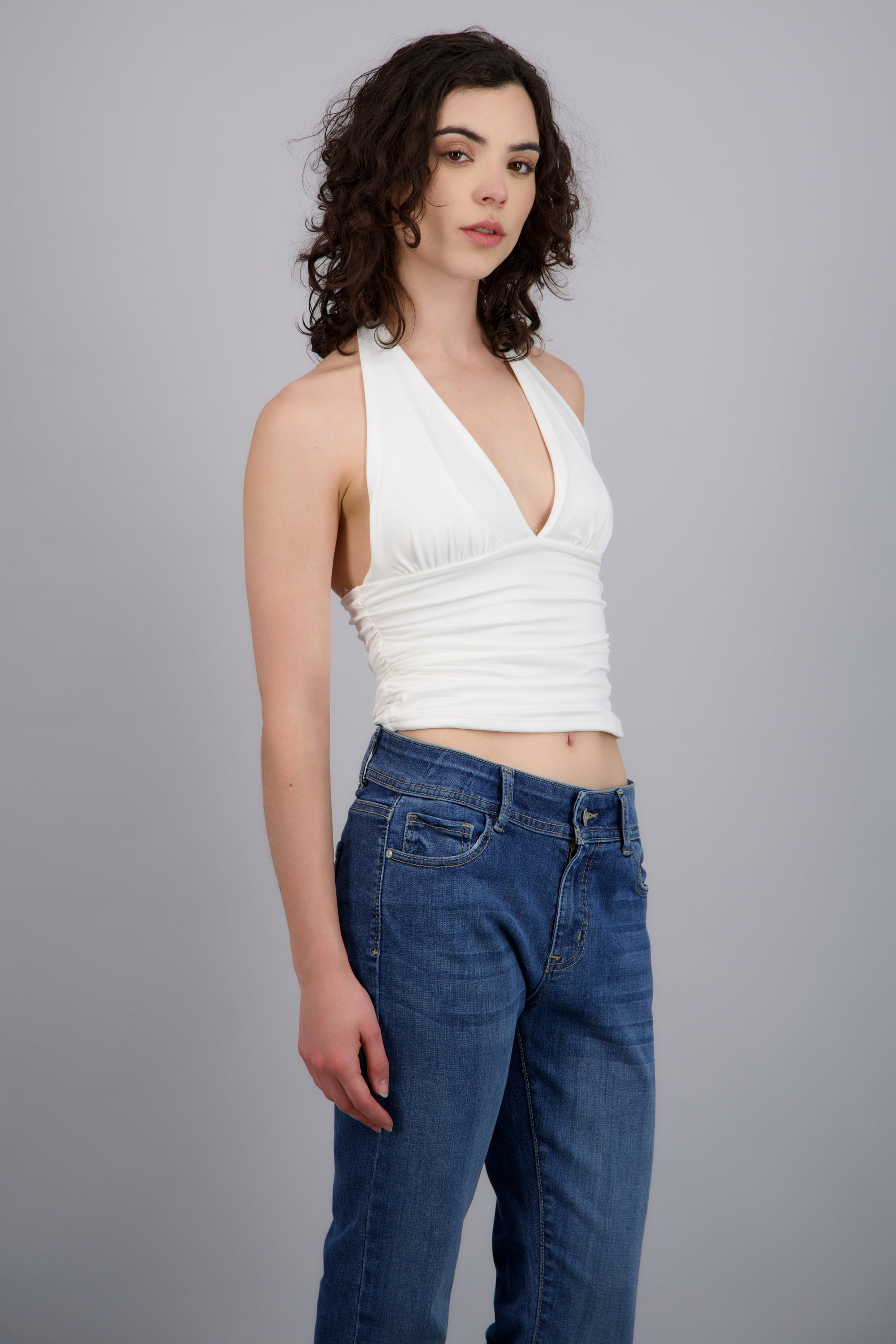 Top halter detalle pliegues BLANCO