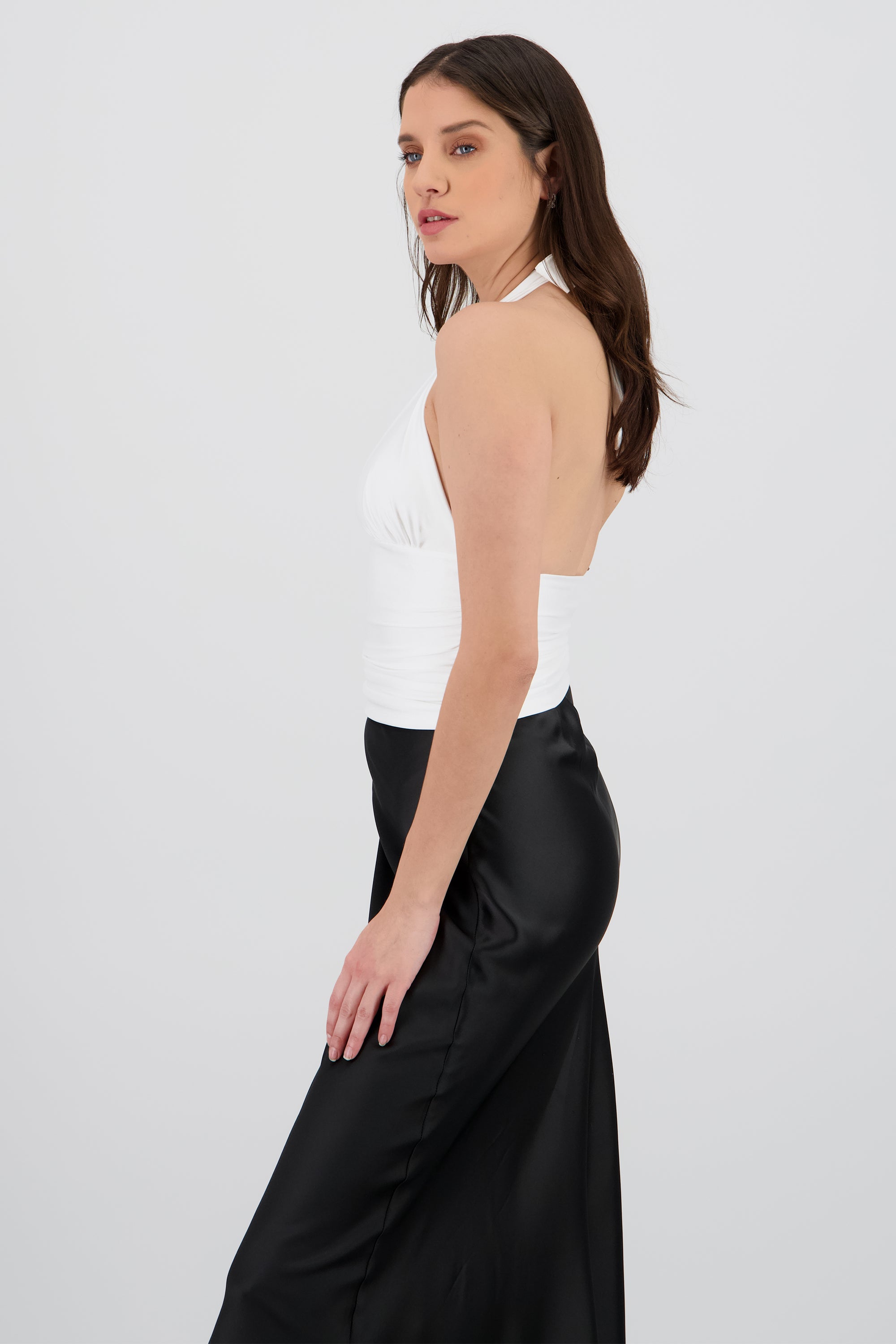 Top halter con detalle de pliegues liso BLANCO