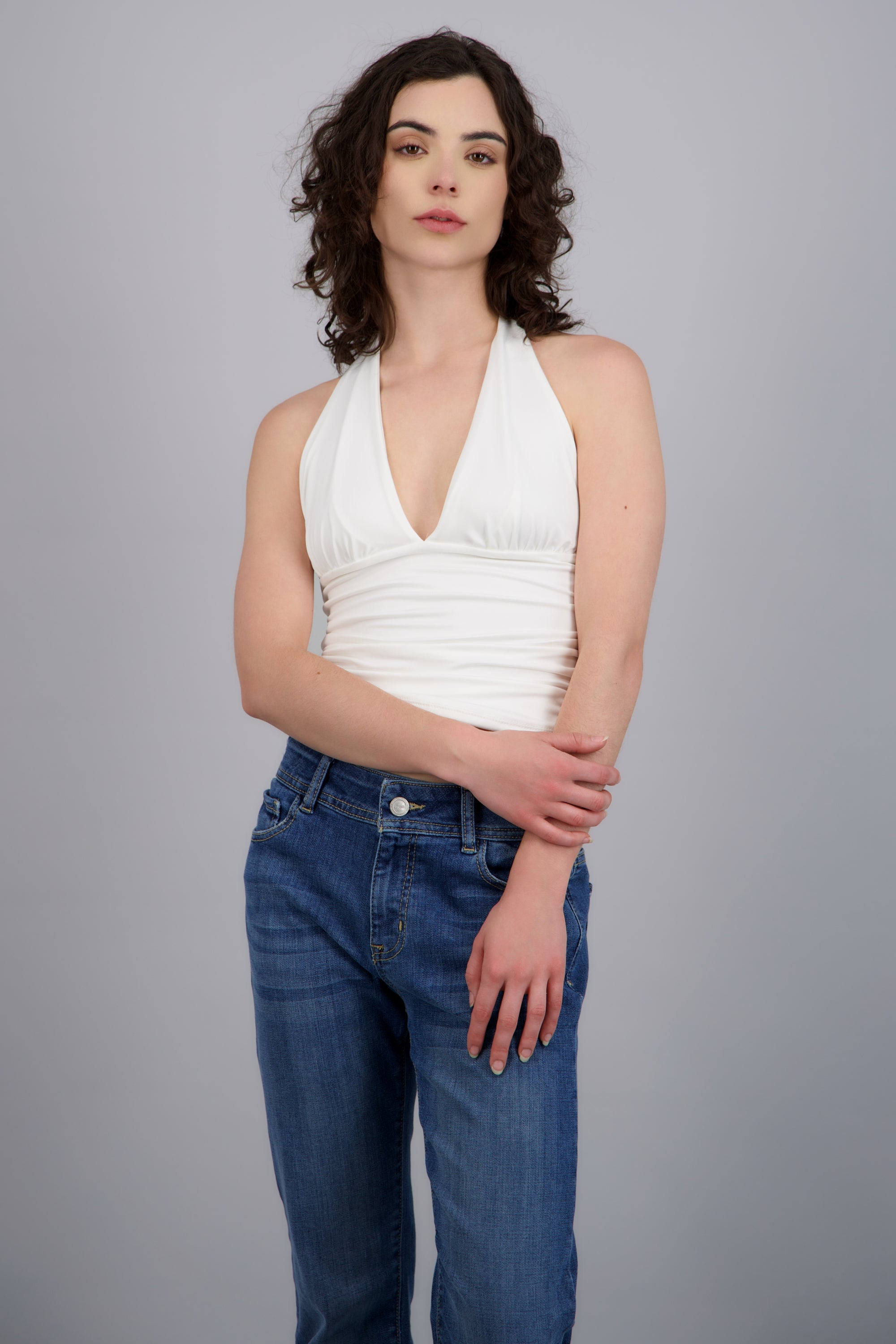 Top halter detalle pliegues BLANCO