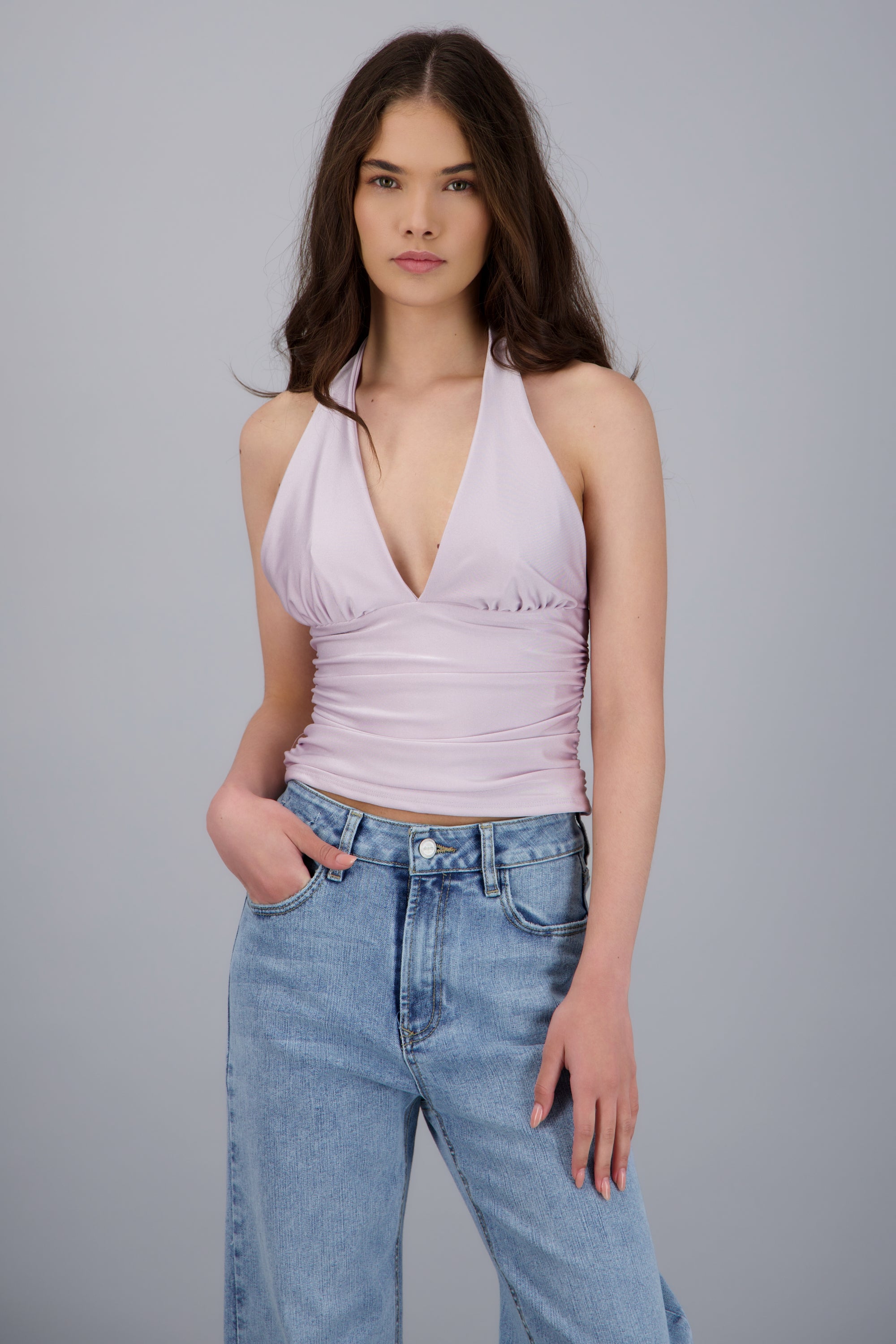 Top halter detalle pliegues LILA