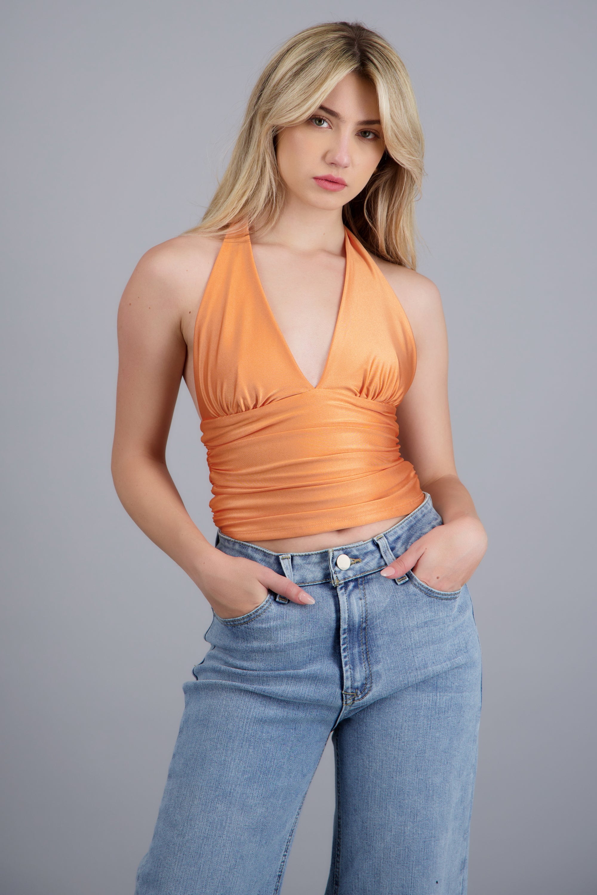 Top halter detalle pliegues DURAZNO