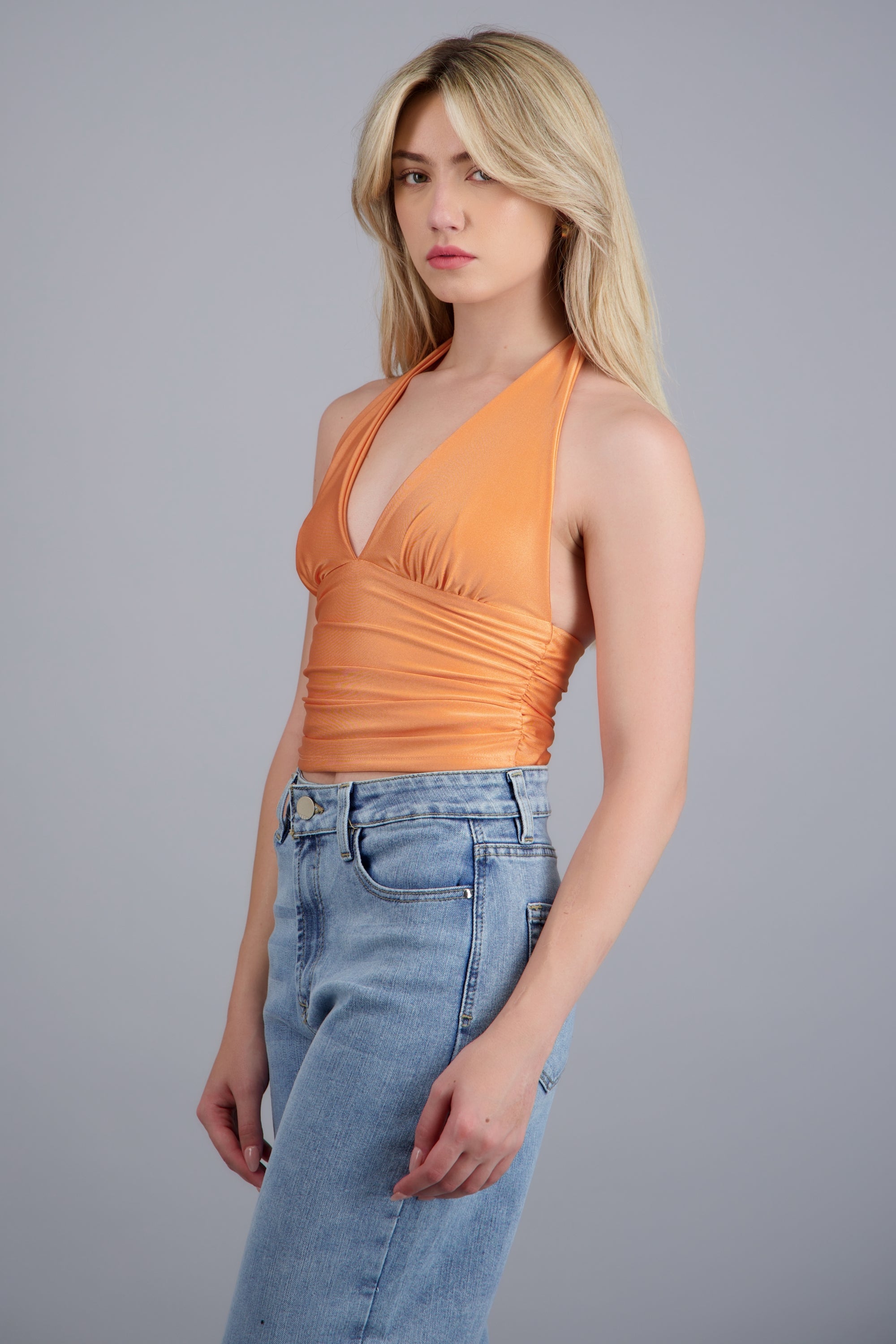 Top halter detalle pliegues DURAZNO