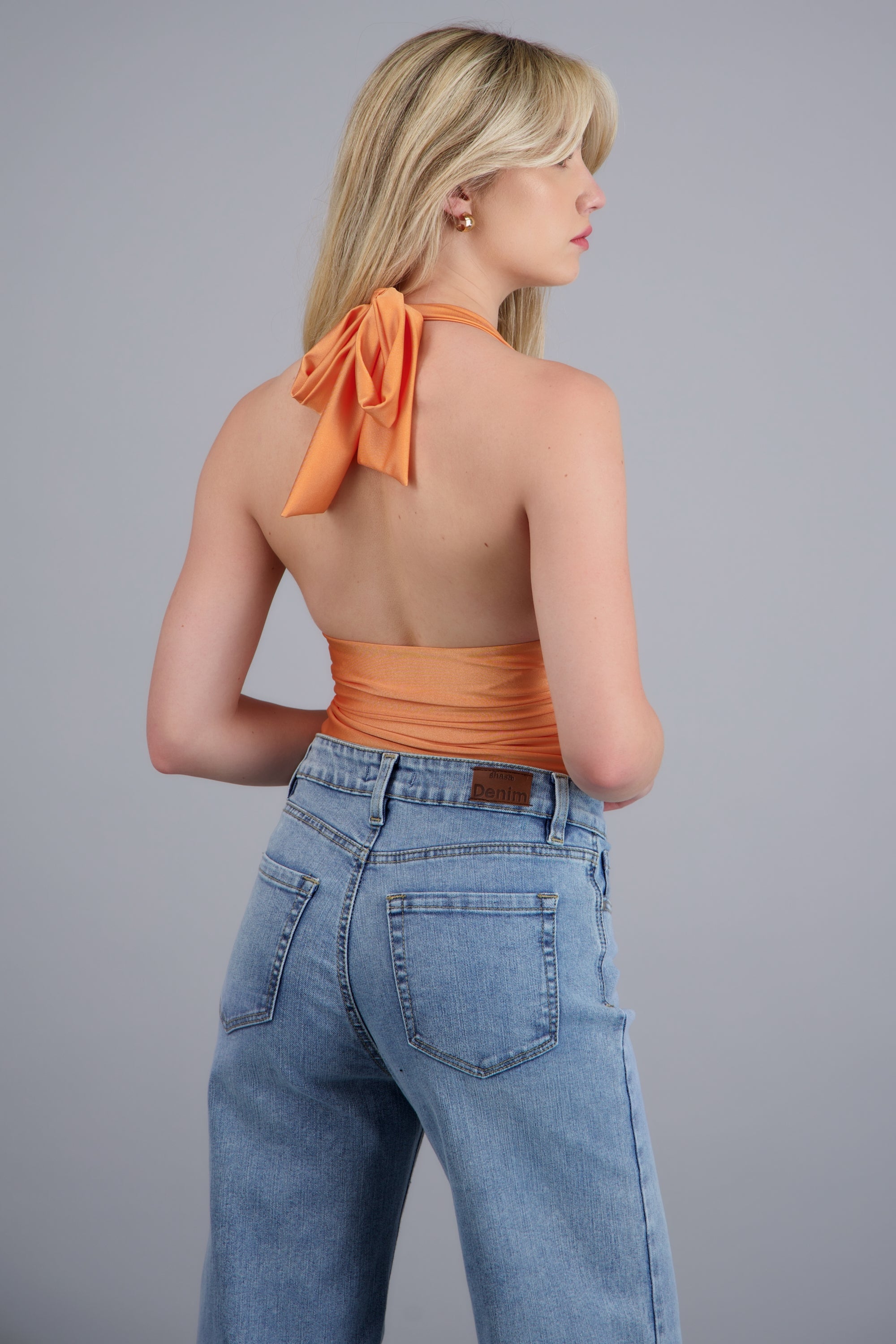 Top halter detalle pliegues DURAZNO