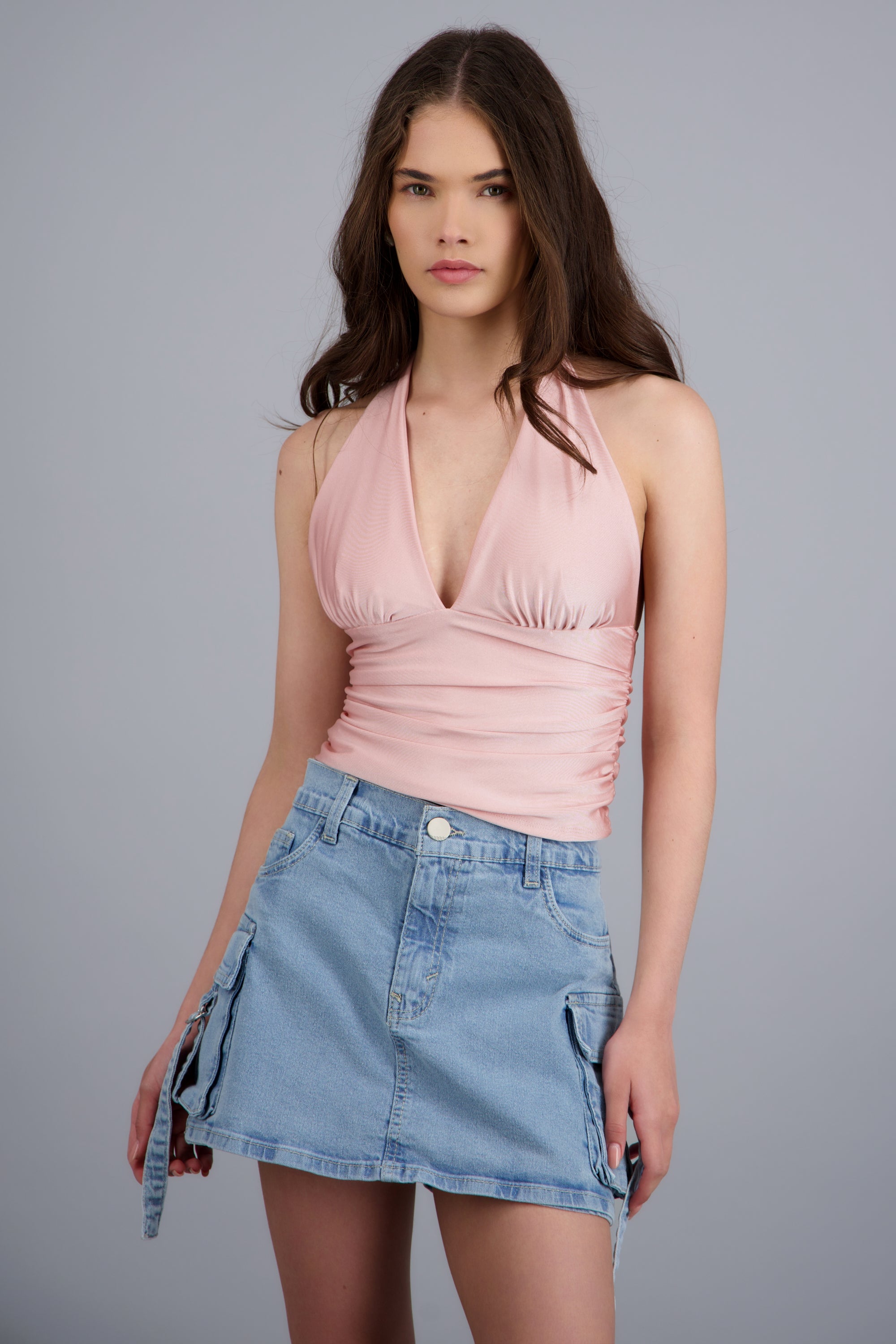 Top halter detalle pliegues ROSA PASTEL