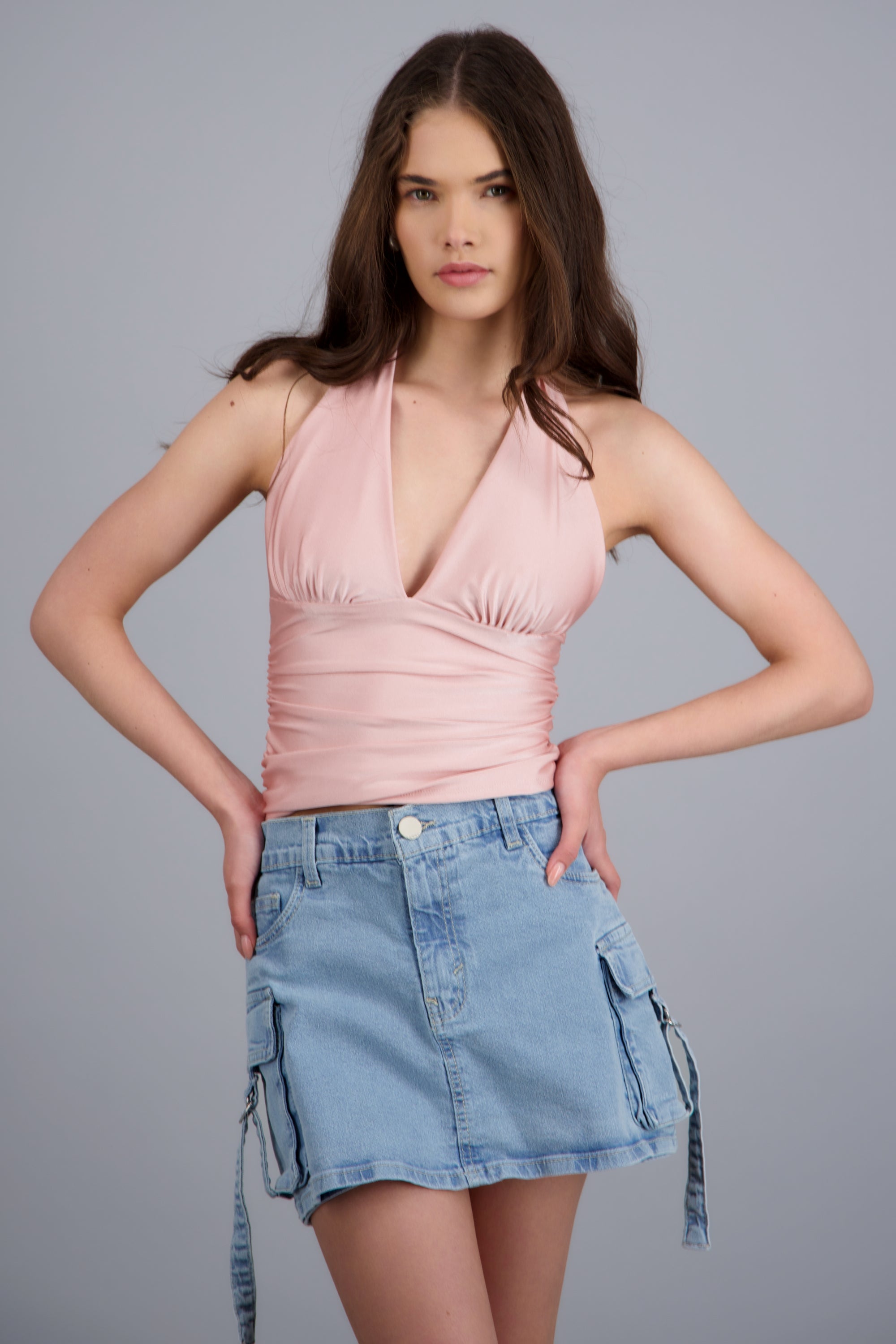 Top halter detalle pliegues ROSA PASTEL
