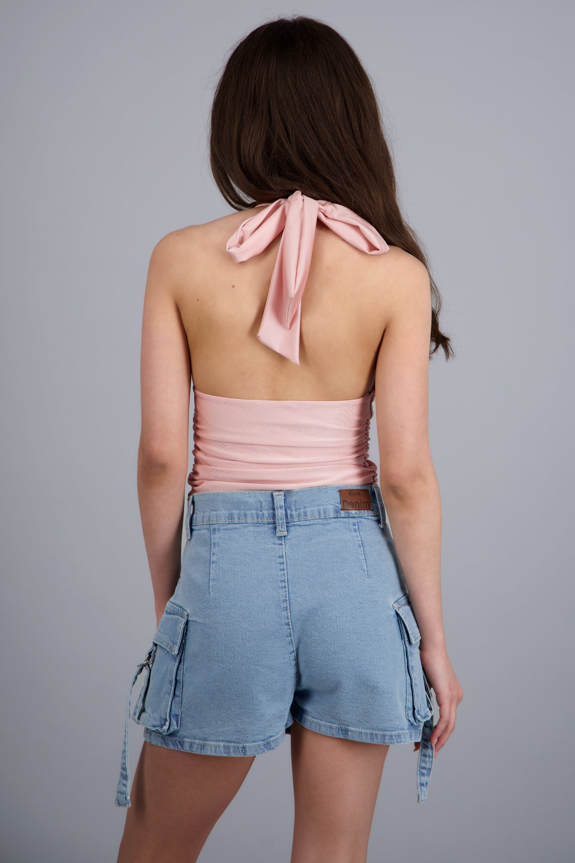 Top halter detalle pliegues ROSA PASTEL