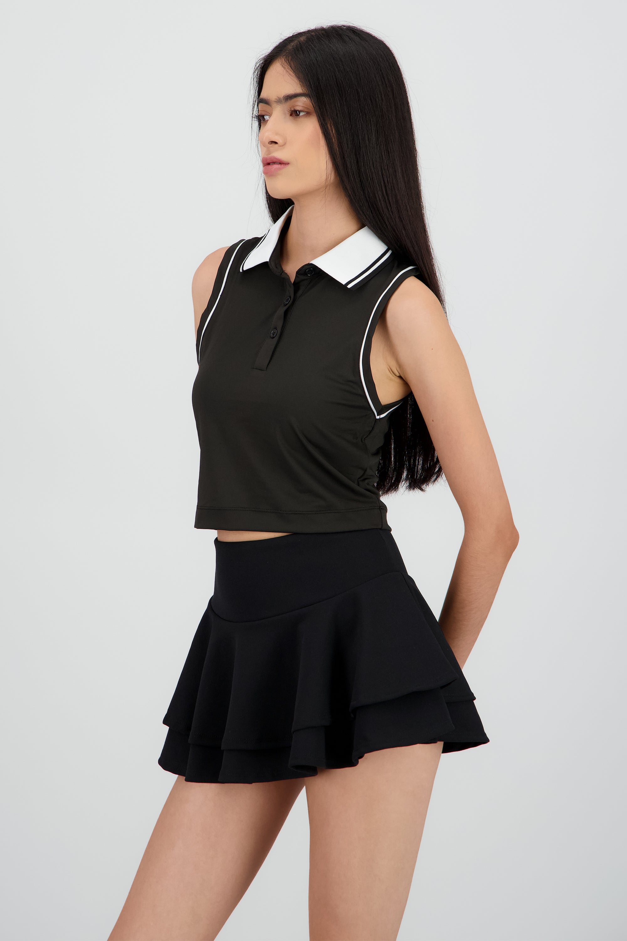Top polo lineas contraste NEGRO COMBO