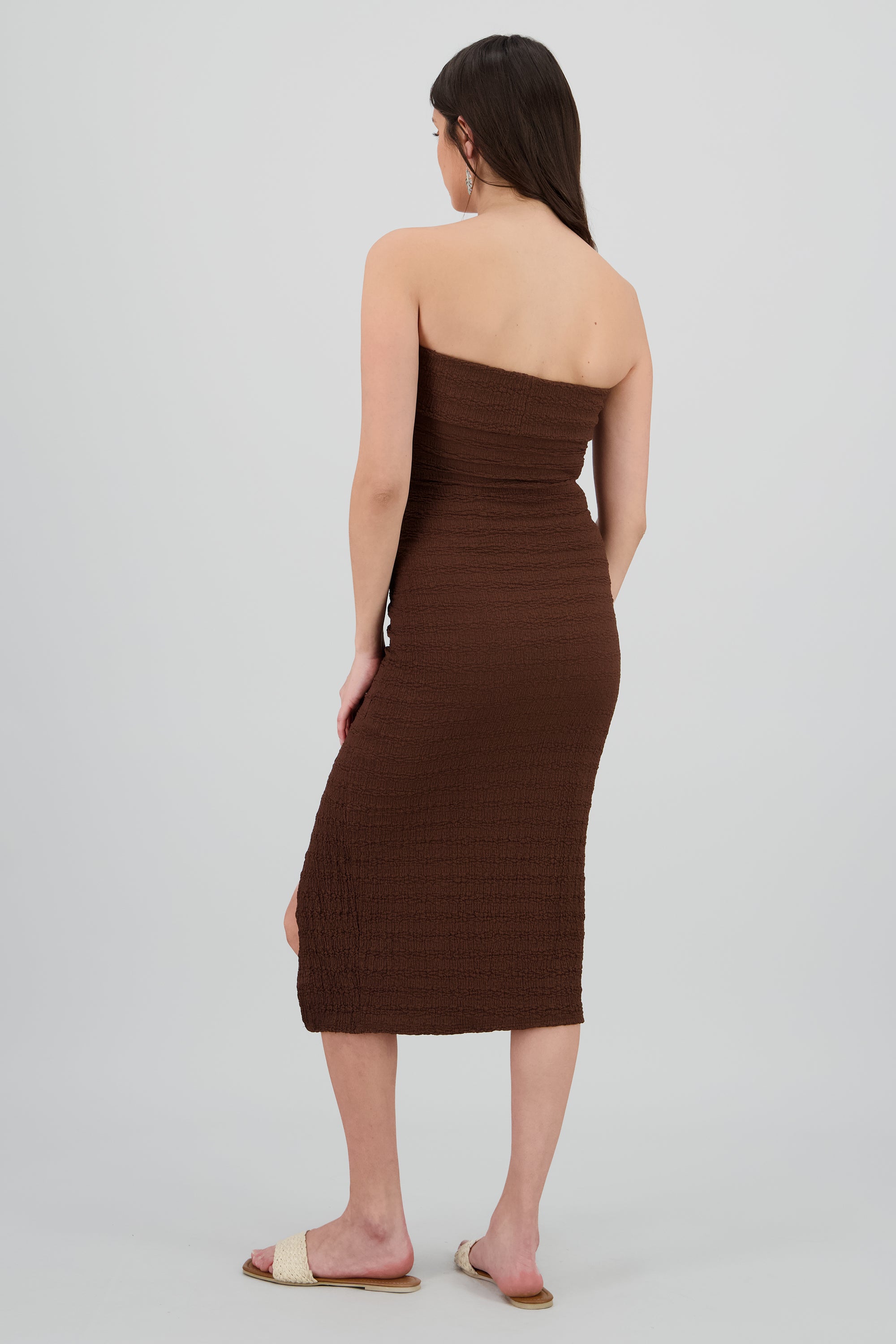 Vestido strapless doble de textura CHOCOLATE