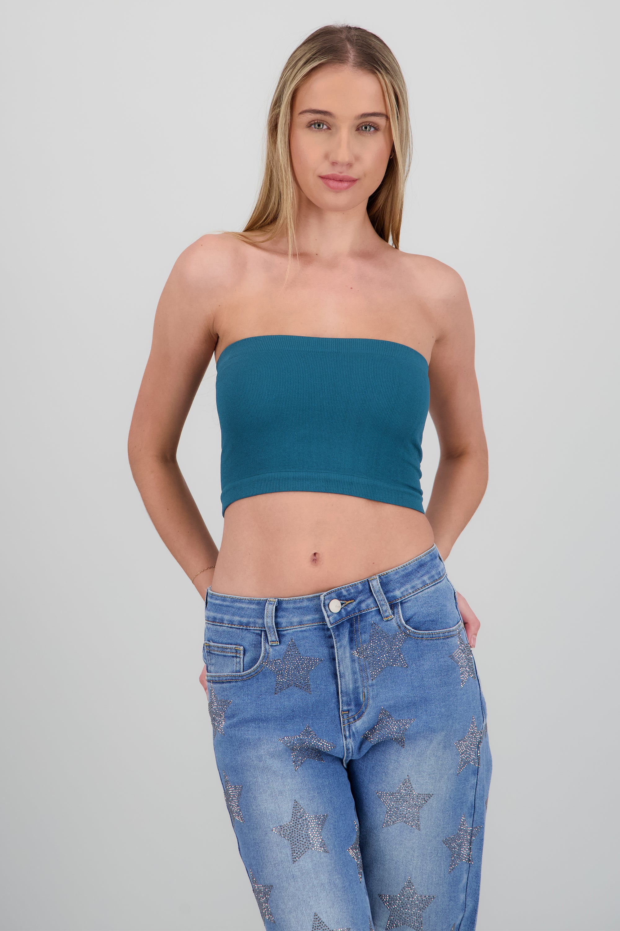 Top Tubo Strapless Rib AZUL PATO