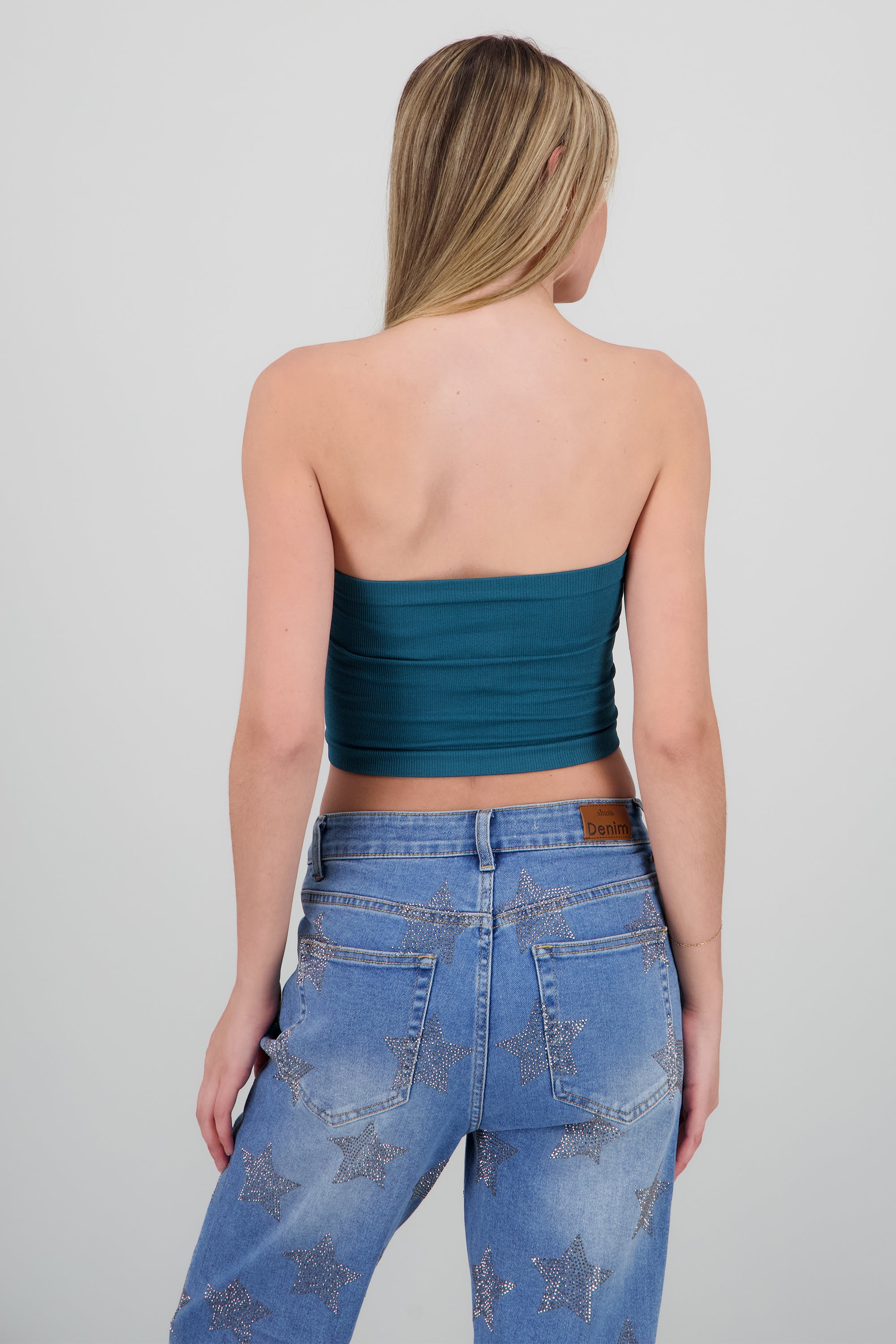 Top Tubo Strapless Rib AZUL PATO