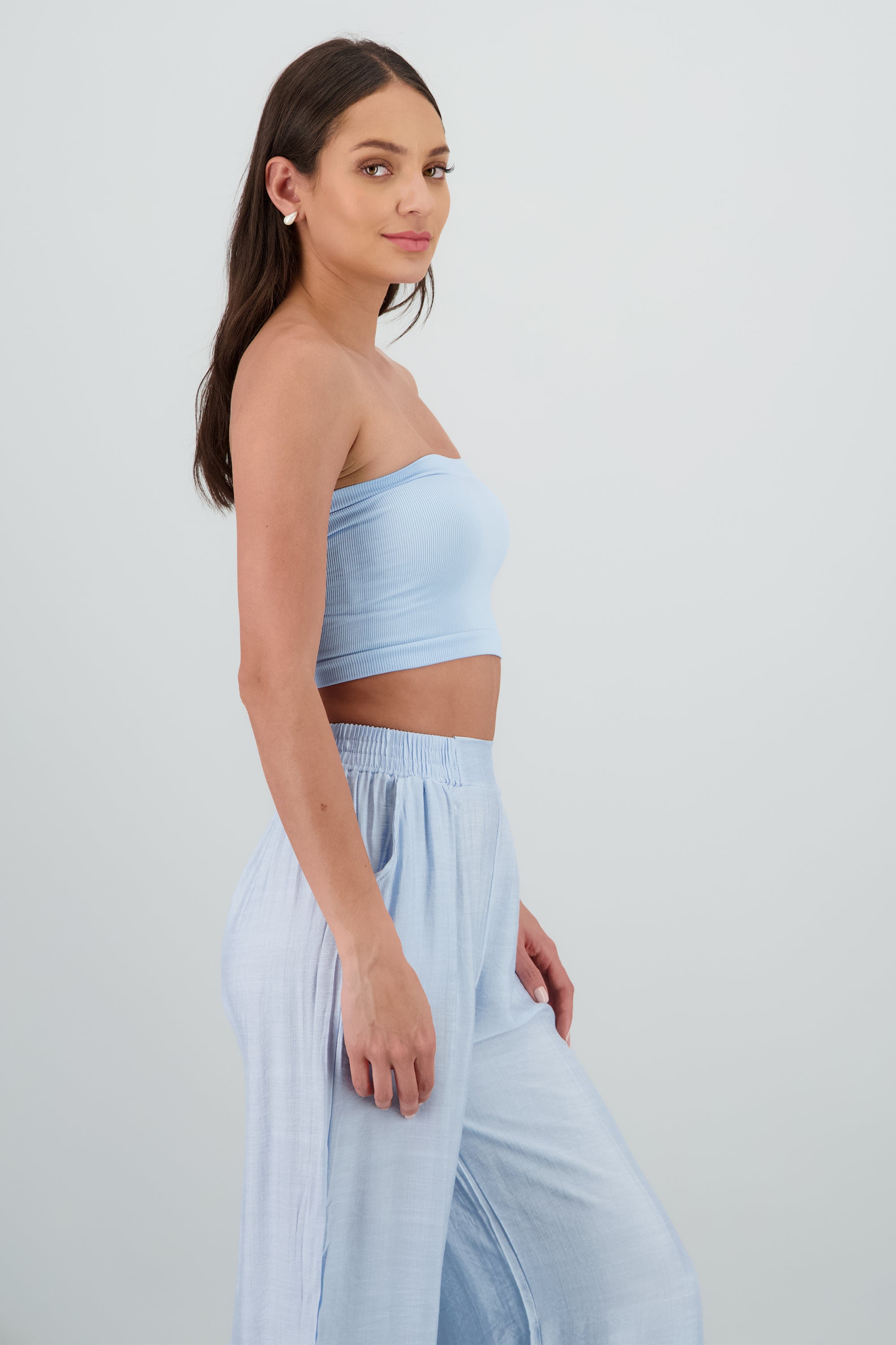 Top Tubo Strapless Rib AZUL PASTEL