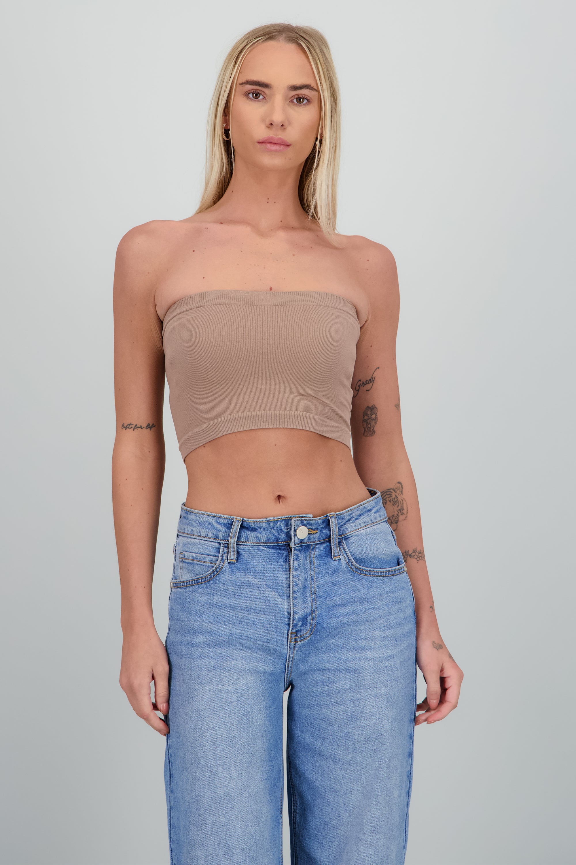 Top Tubo Strapless Rib CAFE