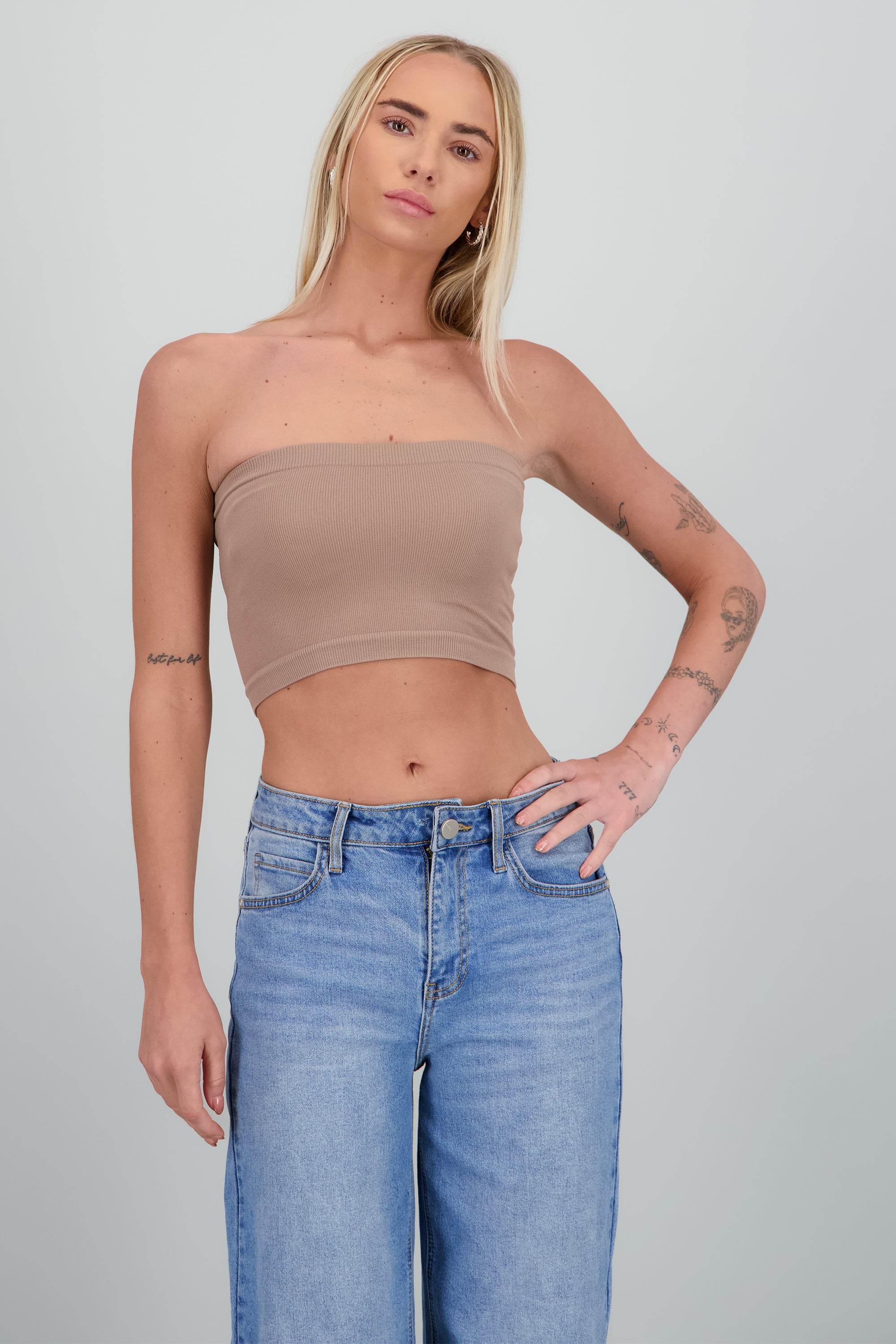 Top Tubo Strapless Rib CAFE