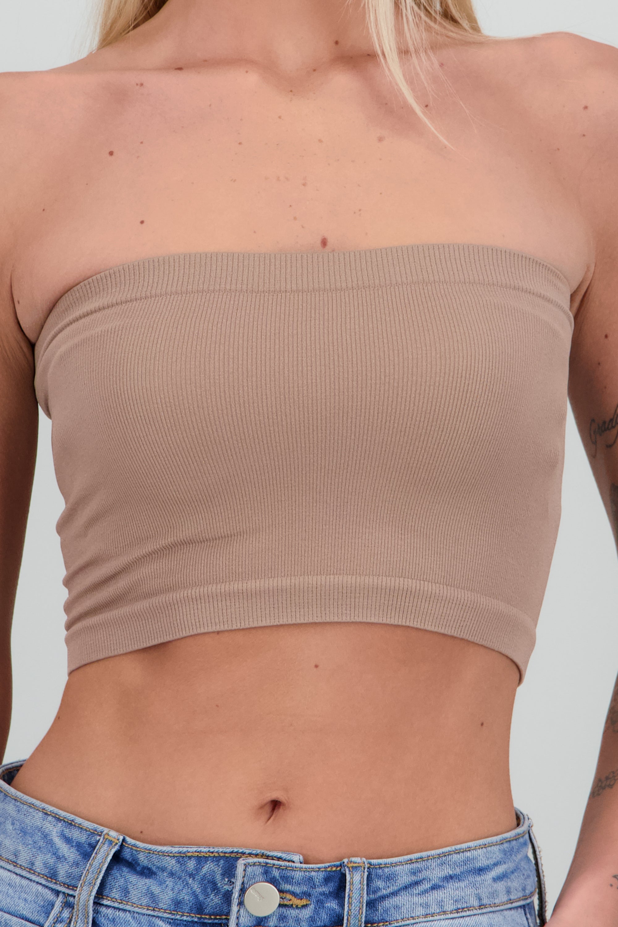 Top Tubo Strapless Rib CAFE