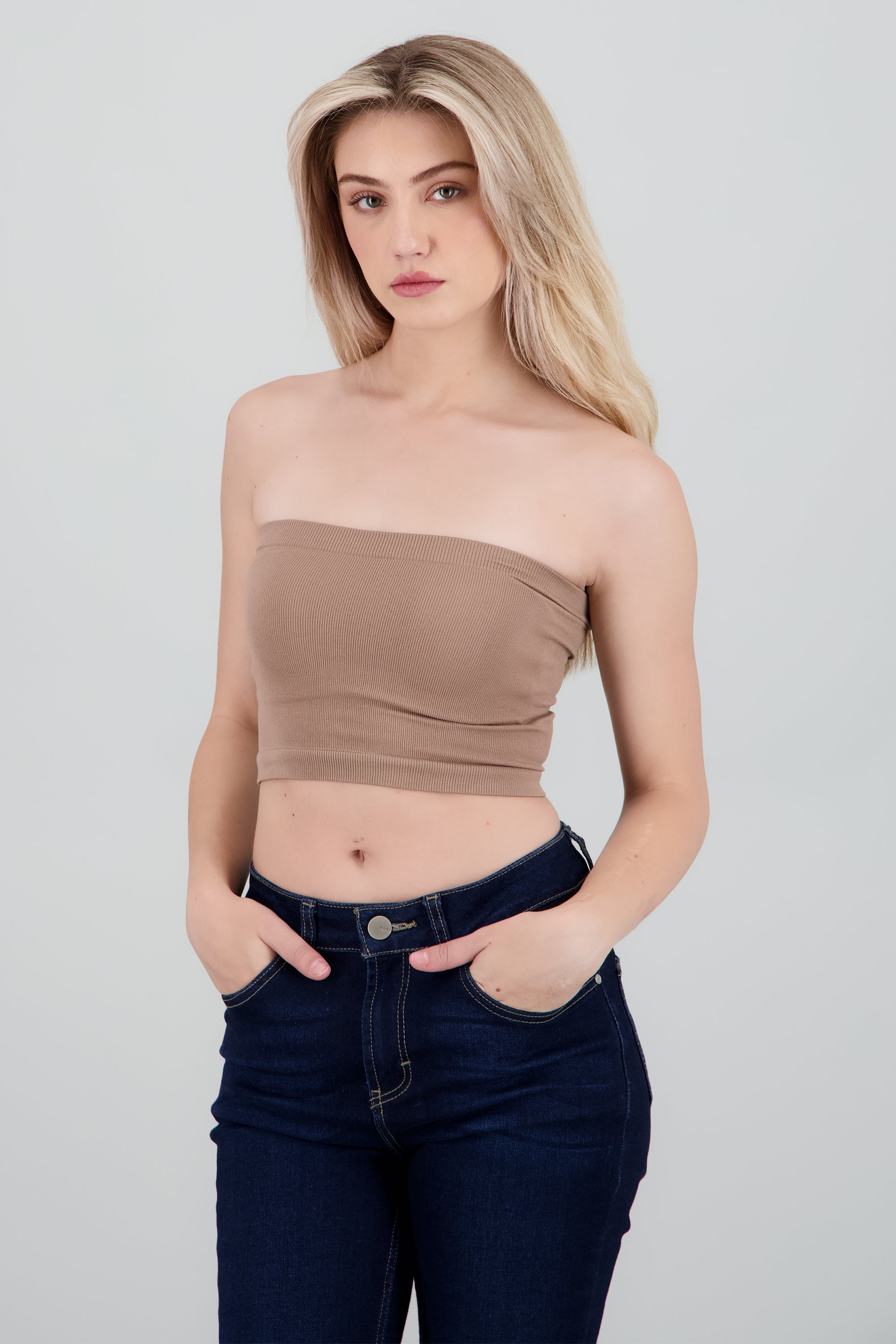 Top Tubo Strapless Rib TAUPE