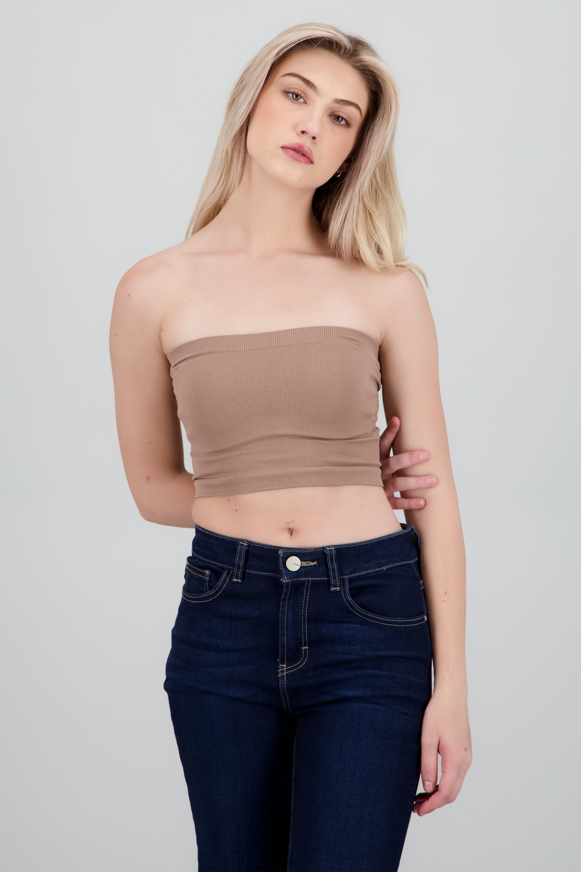 Top Tubo Strapless Rib TAUPE
