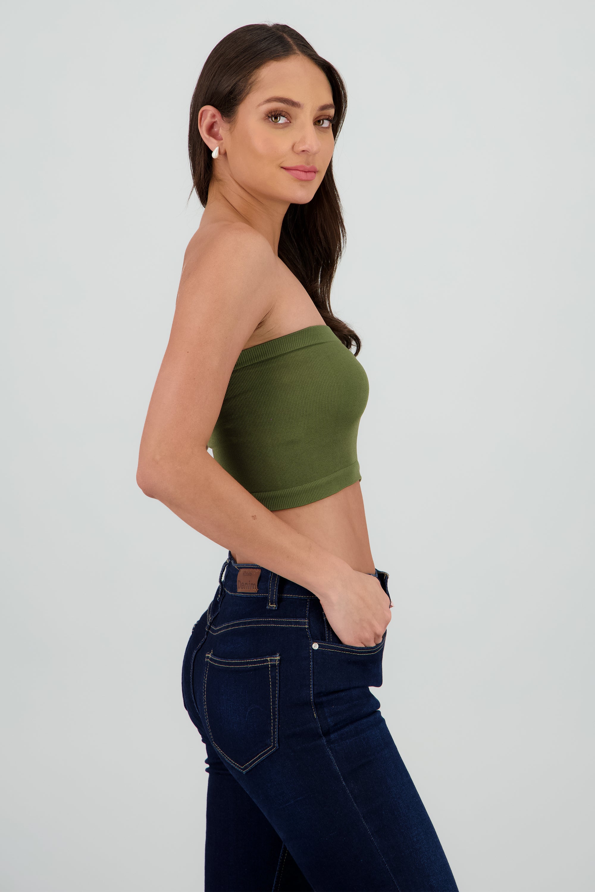 Top Tubo Strapless Rib OLIVO