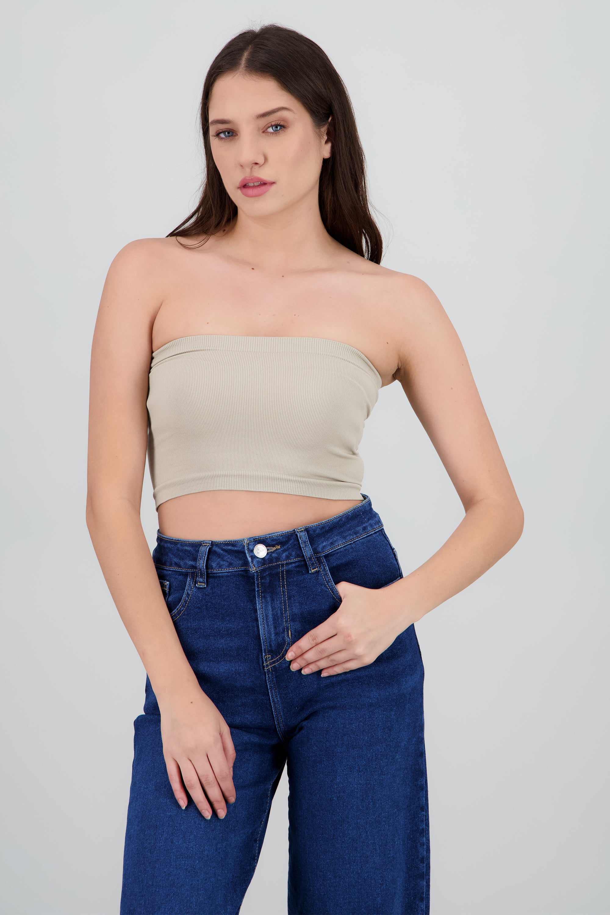 Top Tubo Strapless Rib GREIGE