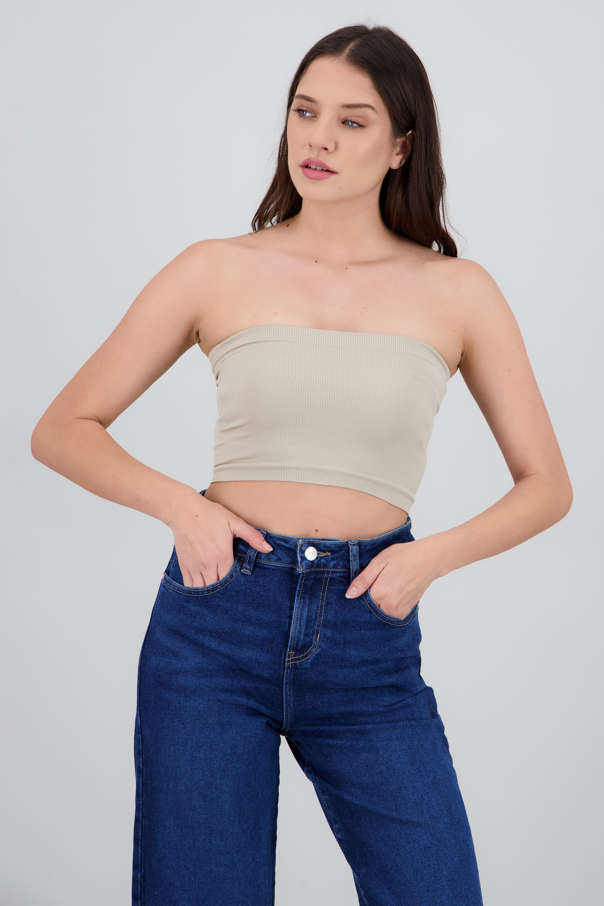 Top Tubo Strapless Rib GREIGE
