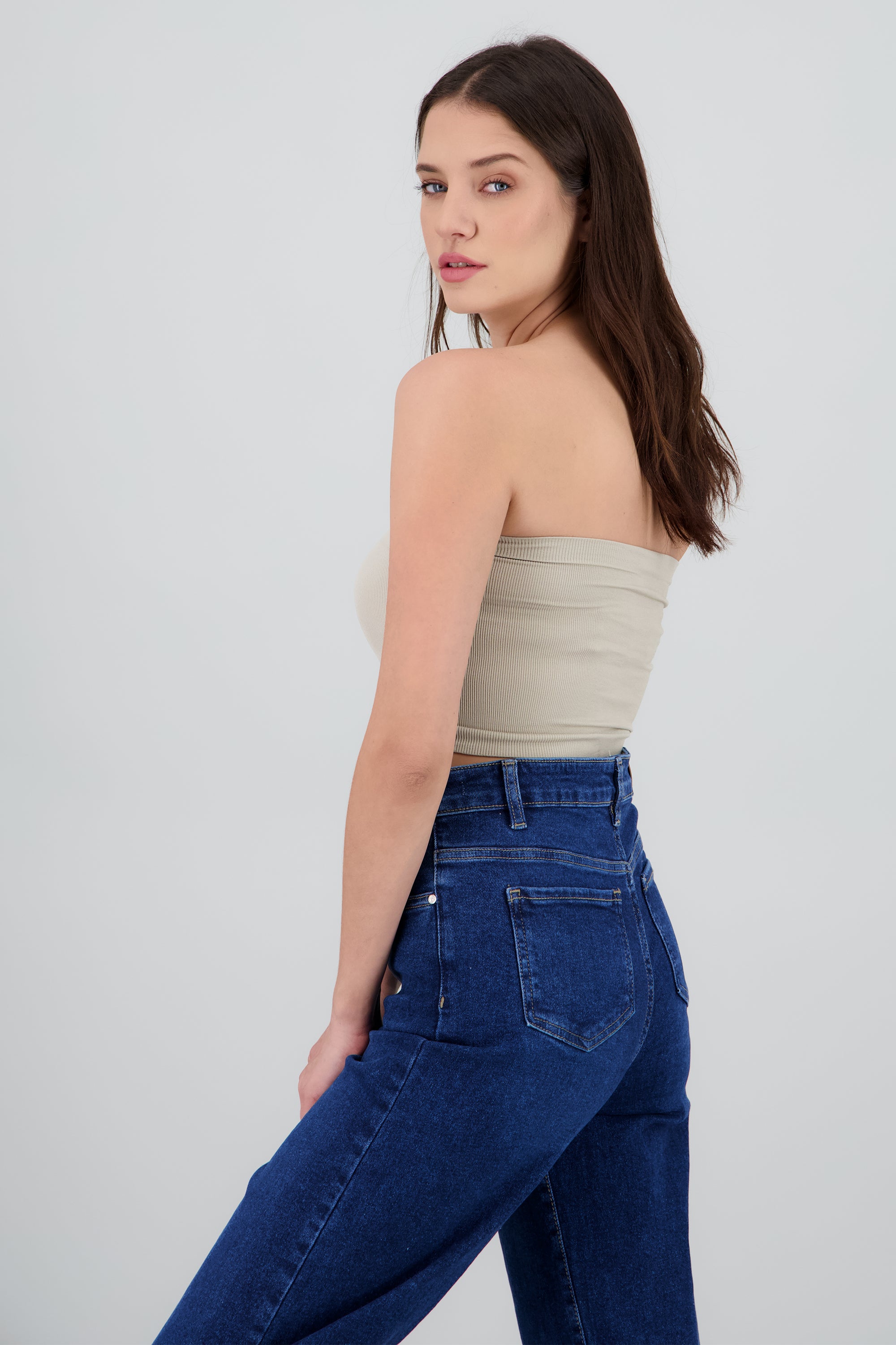 Top Tubo Strapless Rib GREIGE