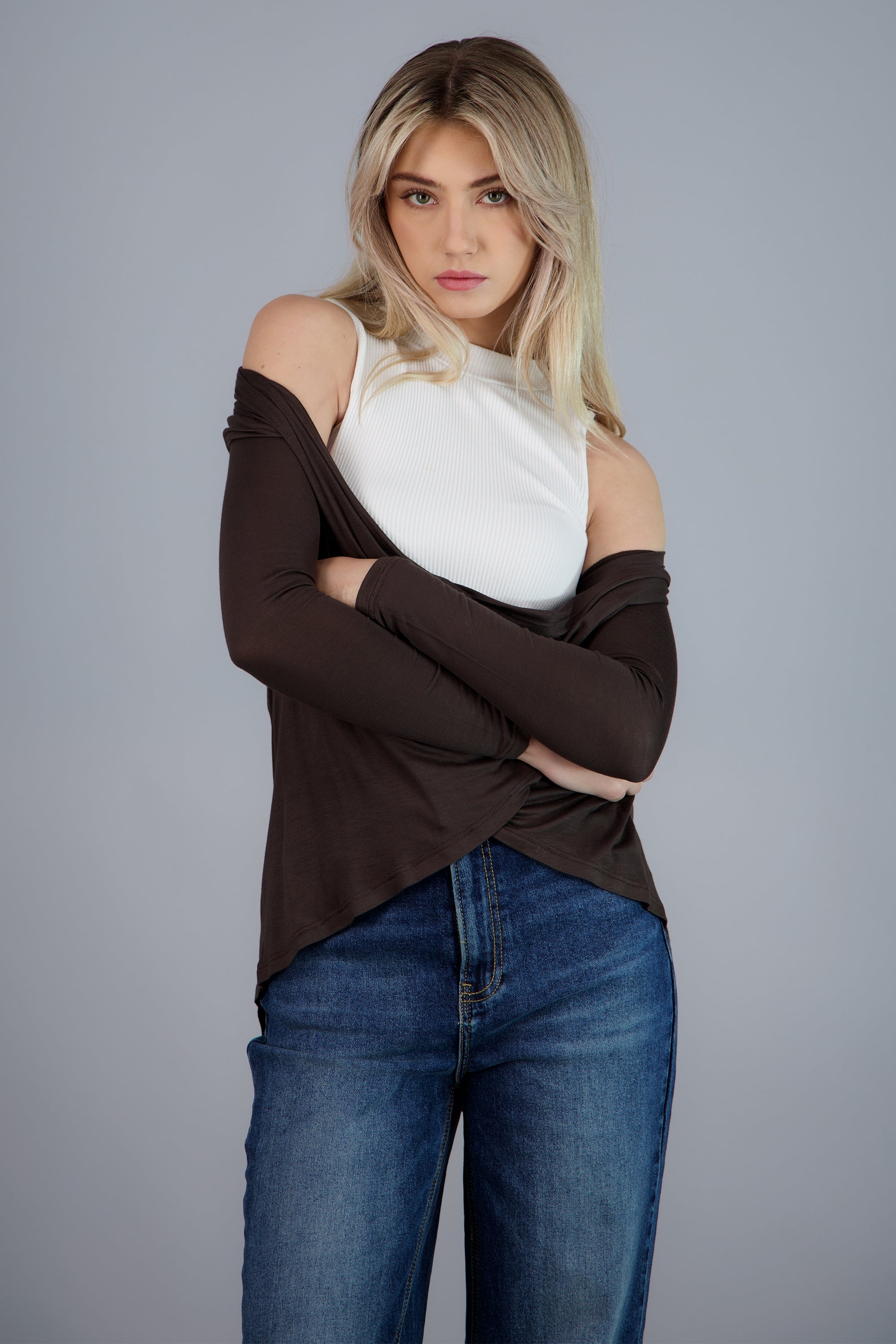 Cárdigan Corto Caída Cascada Manga Larga CAFE