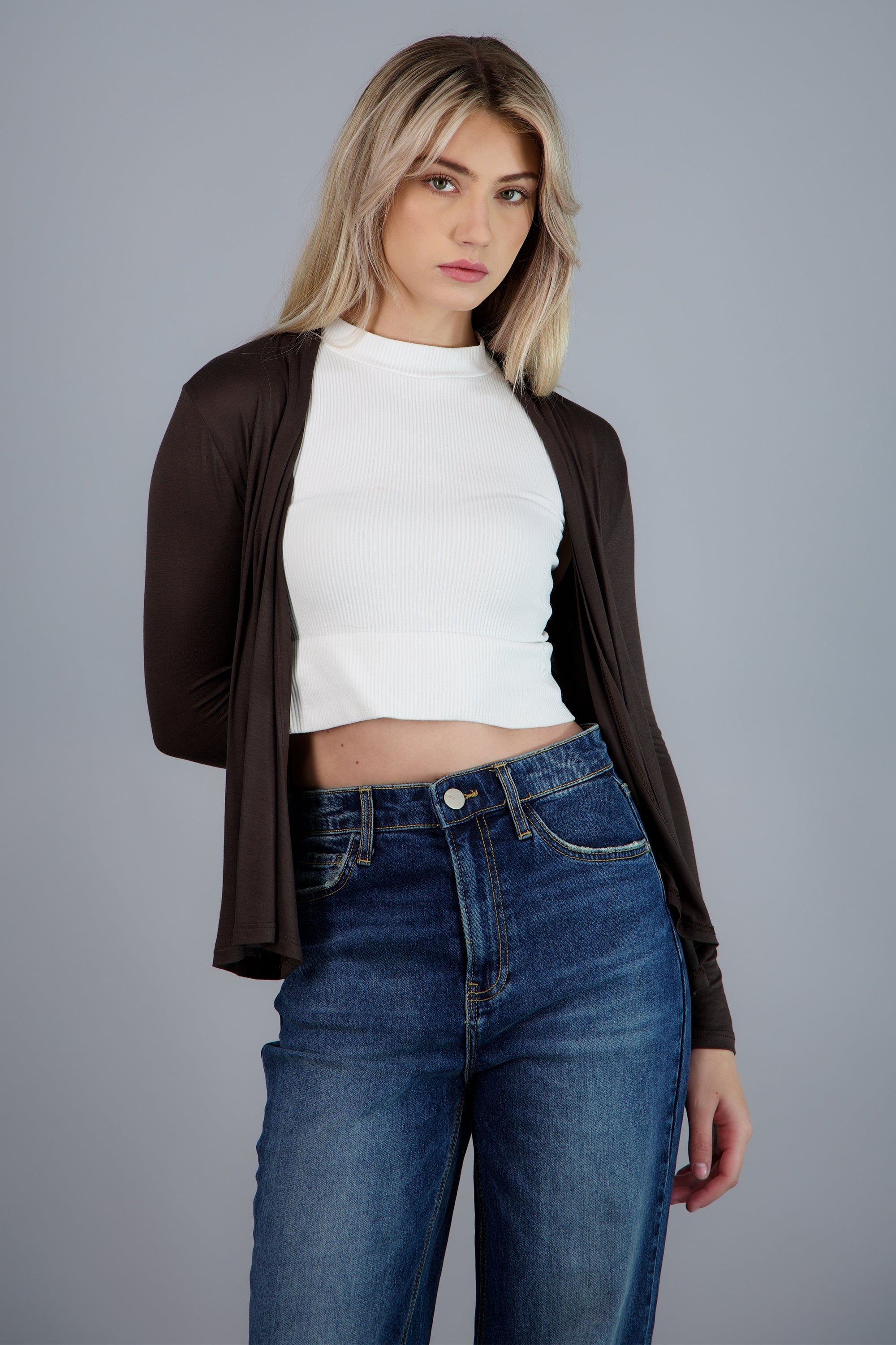 Cárdigan Corto Caída Cascada Manga Larga CAFE