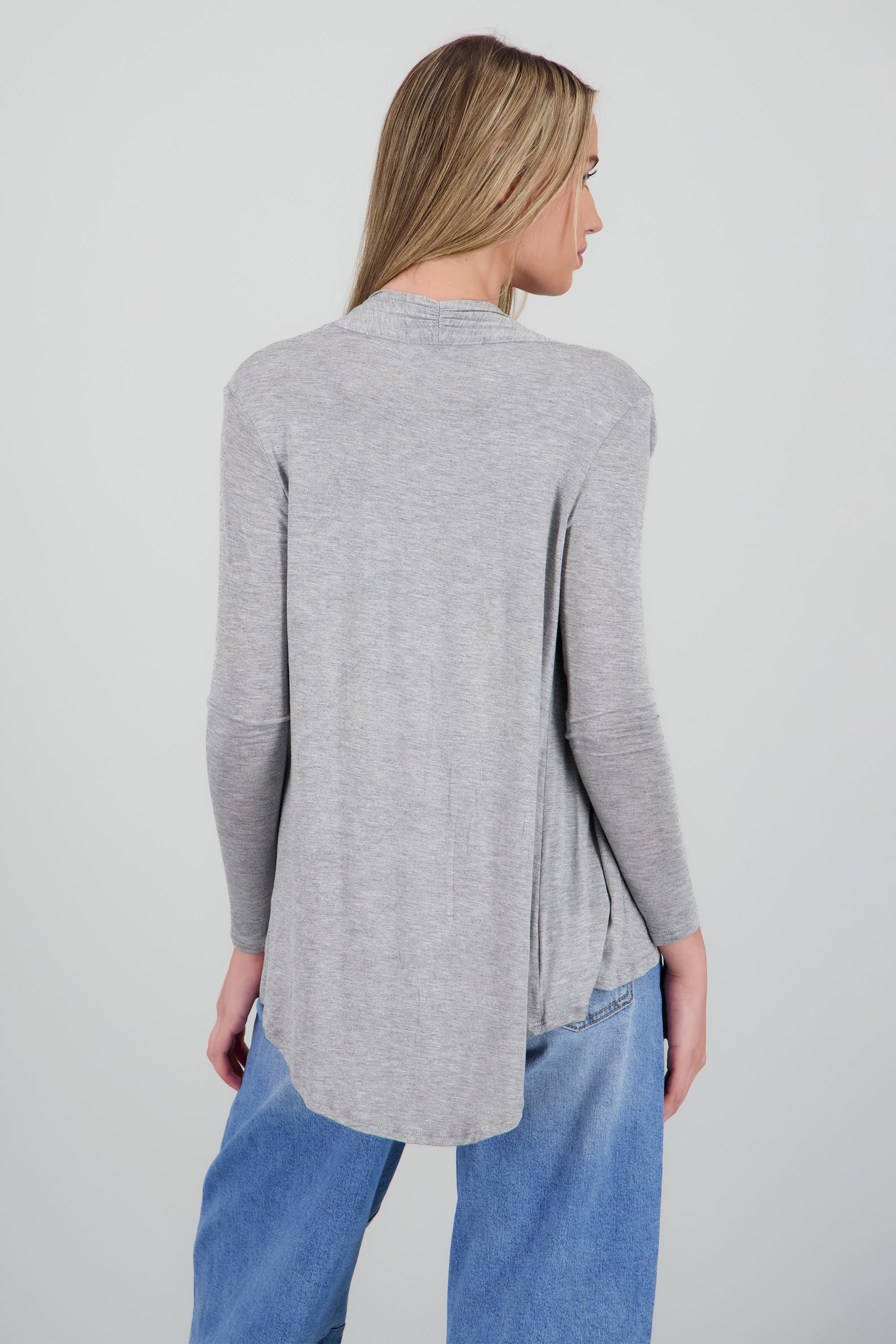 Cárdigan Corto Caída Cascada Manga Larga GRIS JASPE